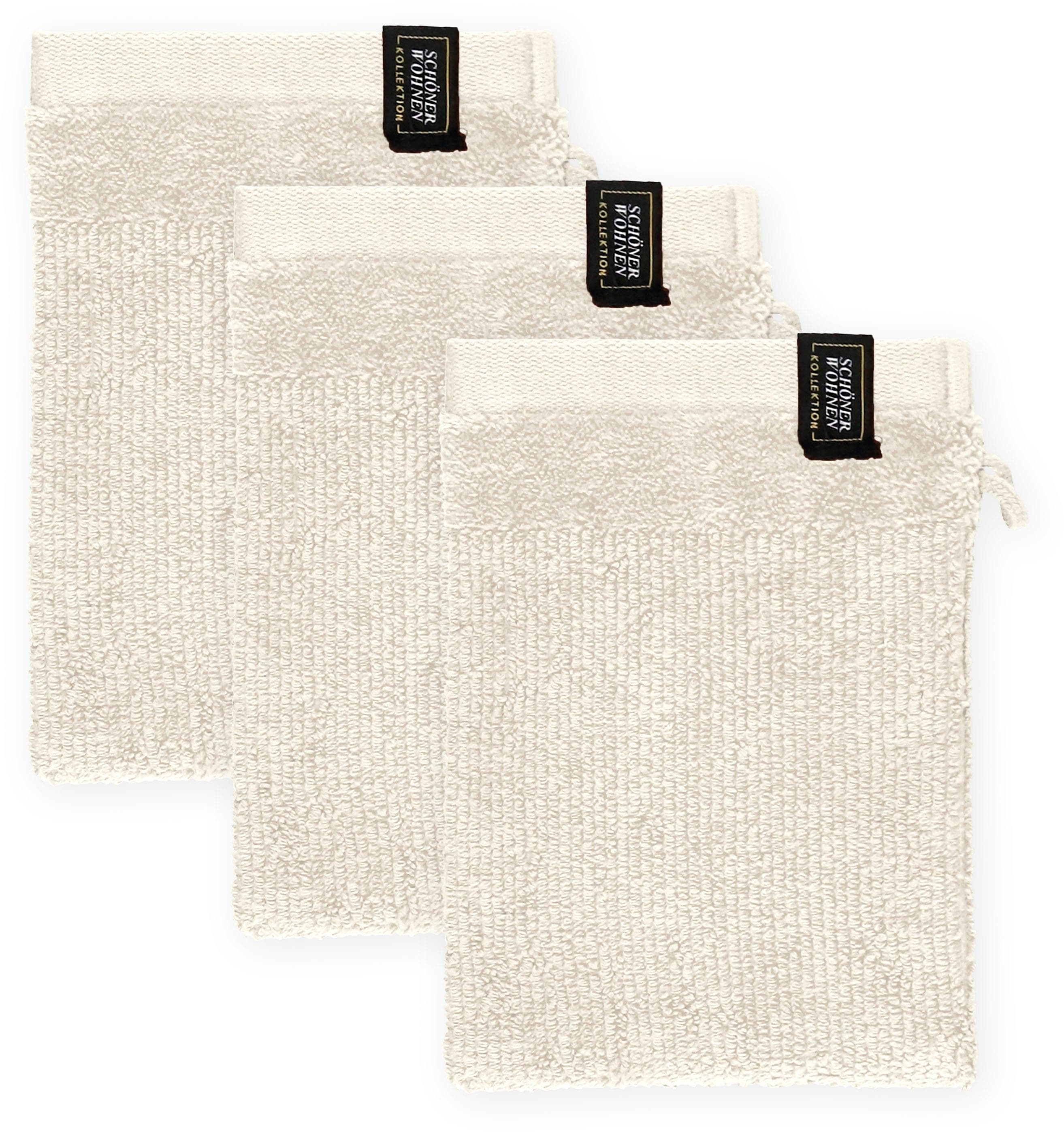 SCHÖNER WOHNEN Waschhandschuh Sense Creme 3er Pack Frottee