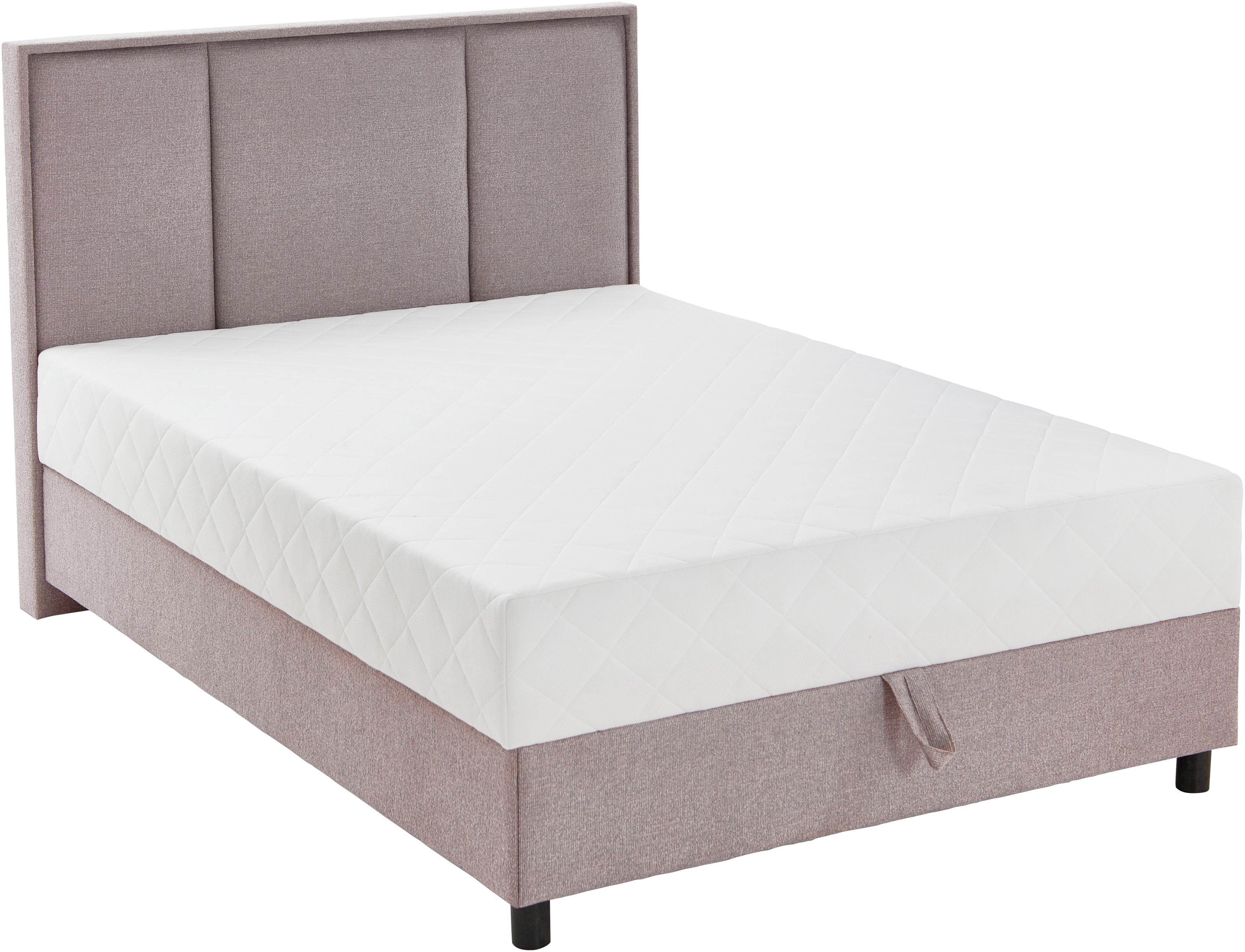 Boxbett ARLA Beige Grau mit Bettkasten und Taschen-Federkernmatratze