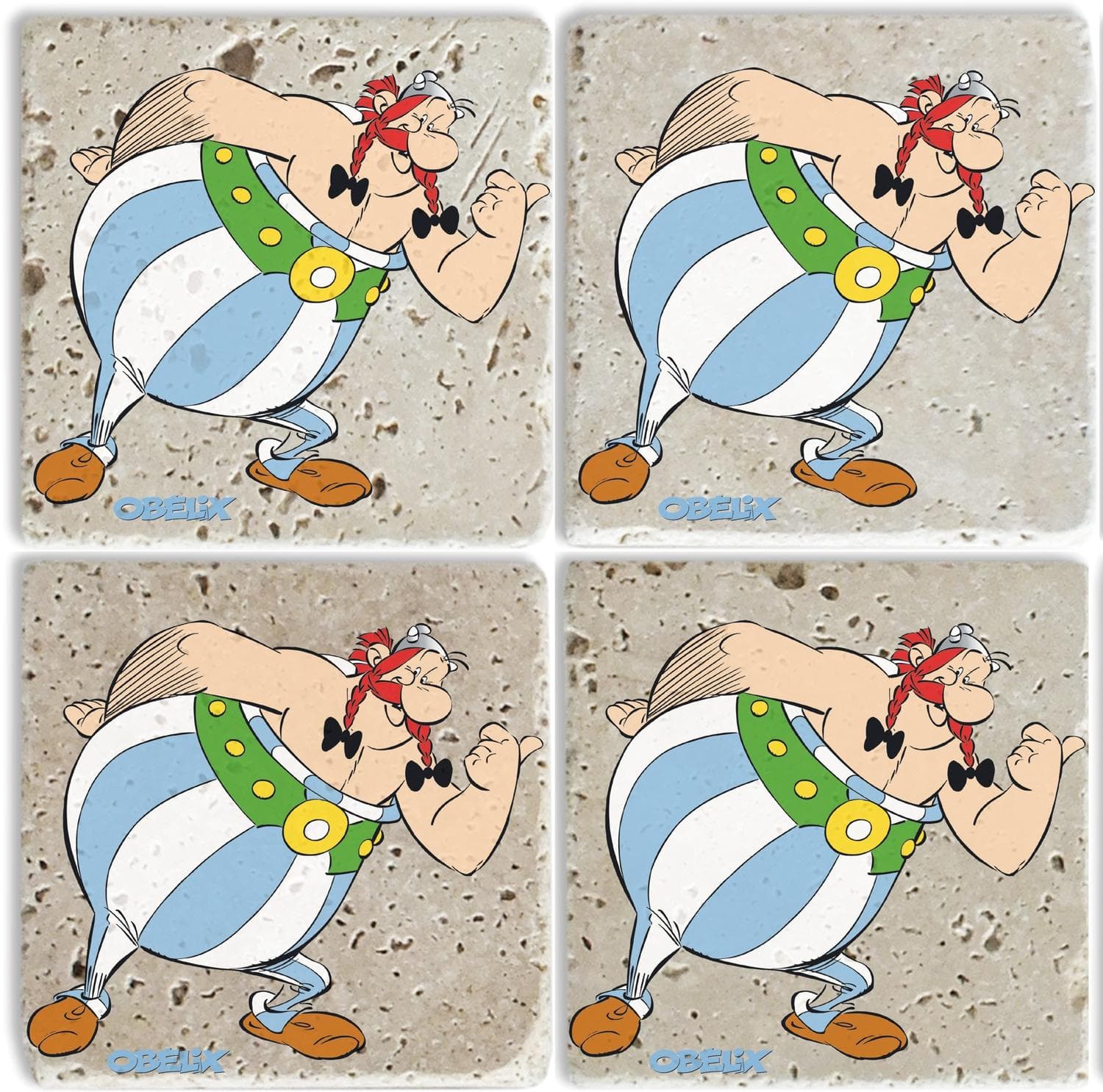 Getränkeuntersetzer LUCKYLINDE Obelix Motiv Fliesen Steine Blau