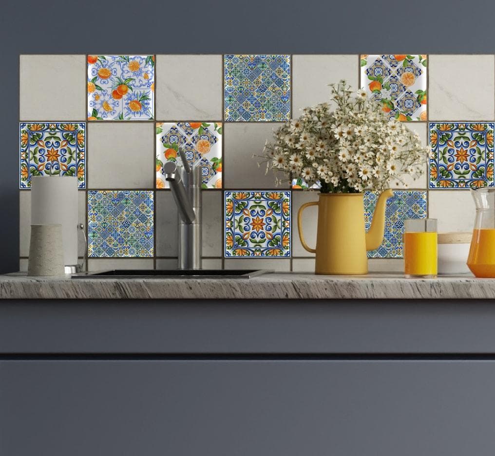 Fliesenaufkleber QUEENCE Ornamente mit Orangen Orange