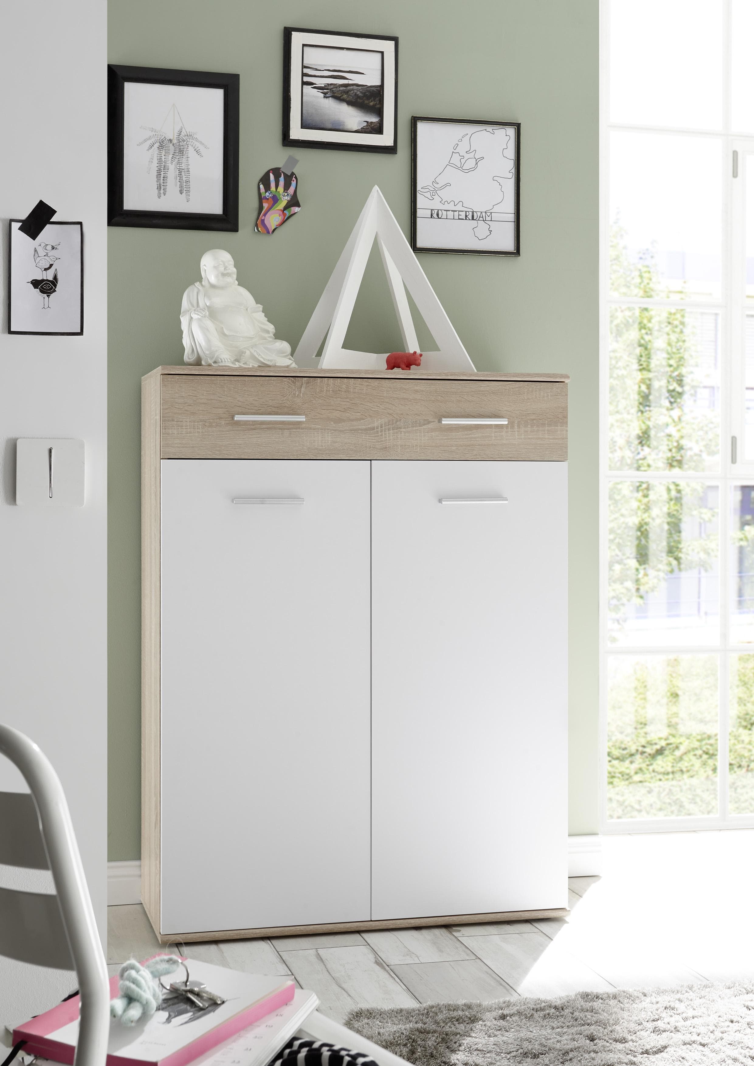 HBZ Manolo Schuhschrank Weiß Matt Eiche Sonoma 2 Türen