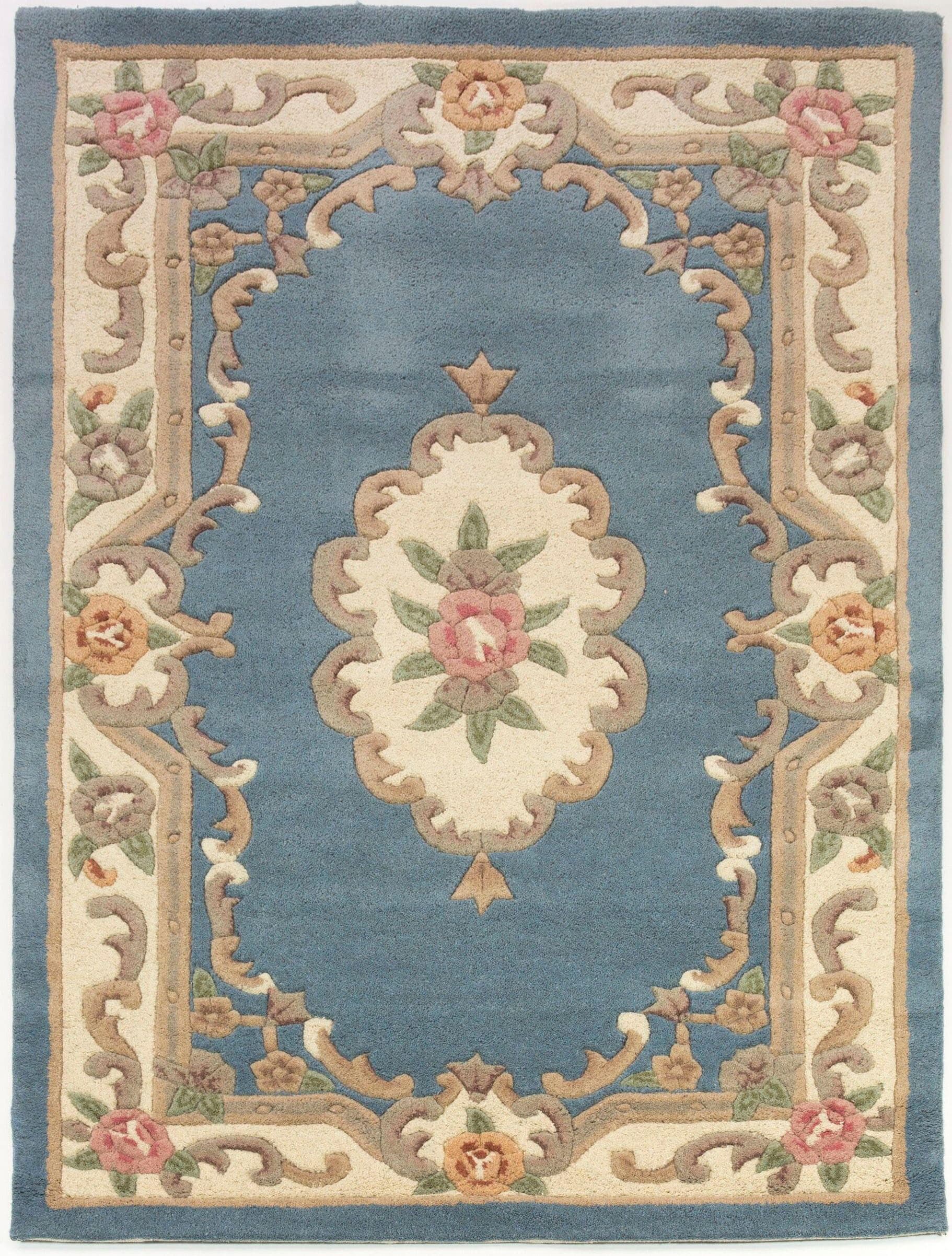 FLAIR RUGS Aubusson Wollteppich Blau Vintagedesign