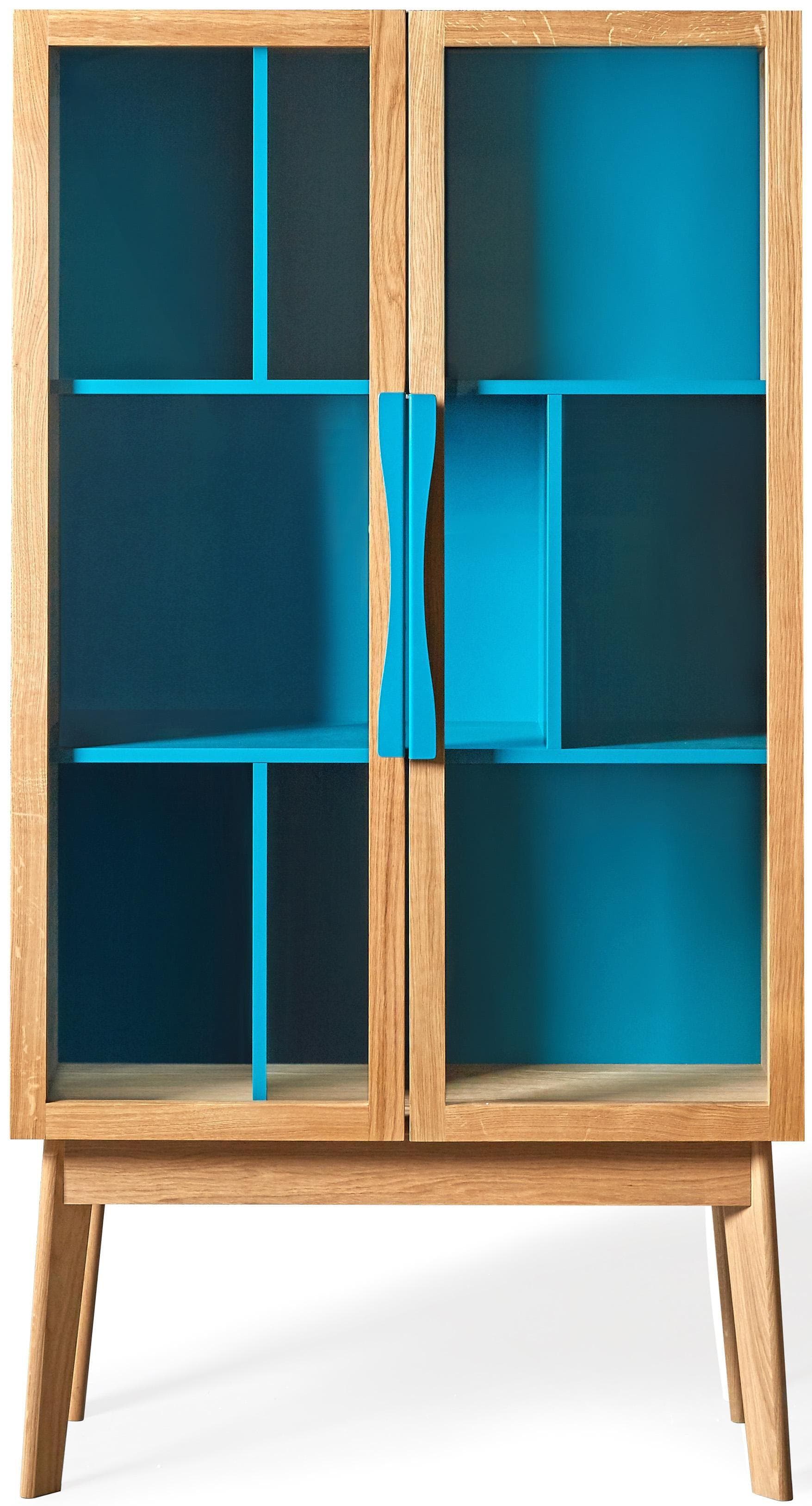 WOODMAN Bücherregal Hilla mit Glastüren FSC Eiche Blau Braun