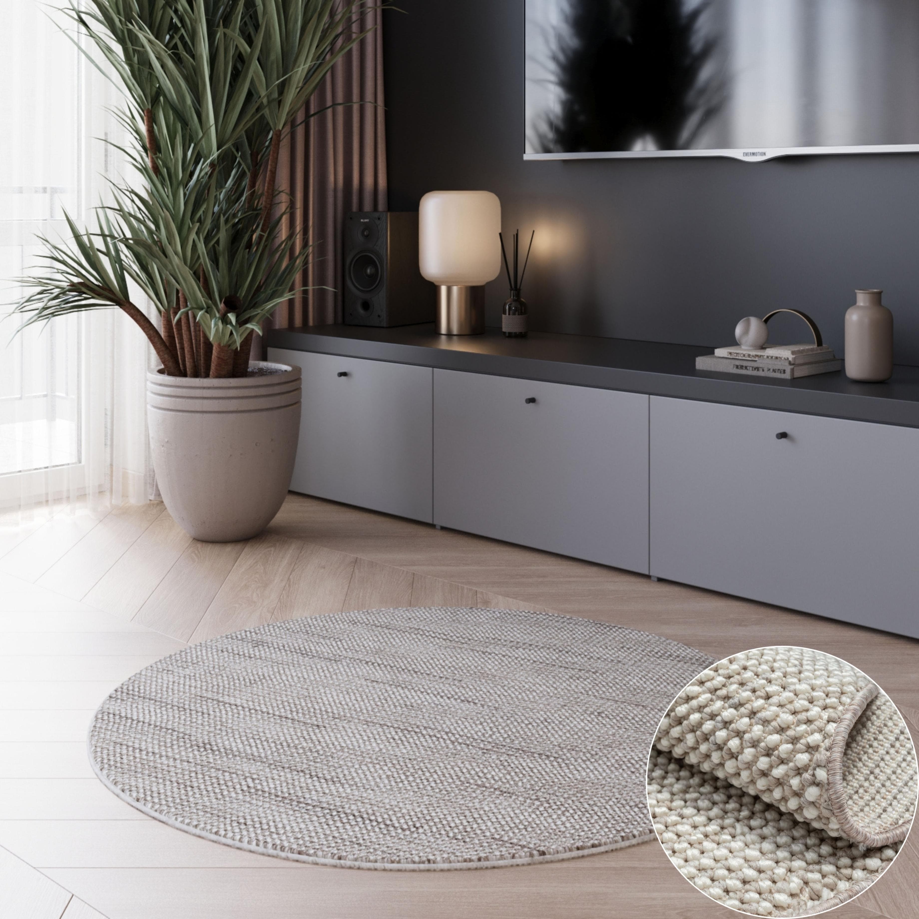 OTTO HOME Vals Teppich Rund Grau Beige Creme Polyester