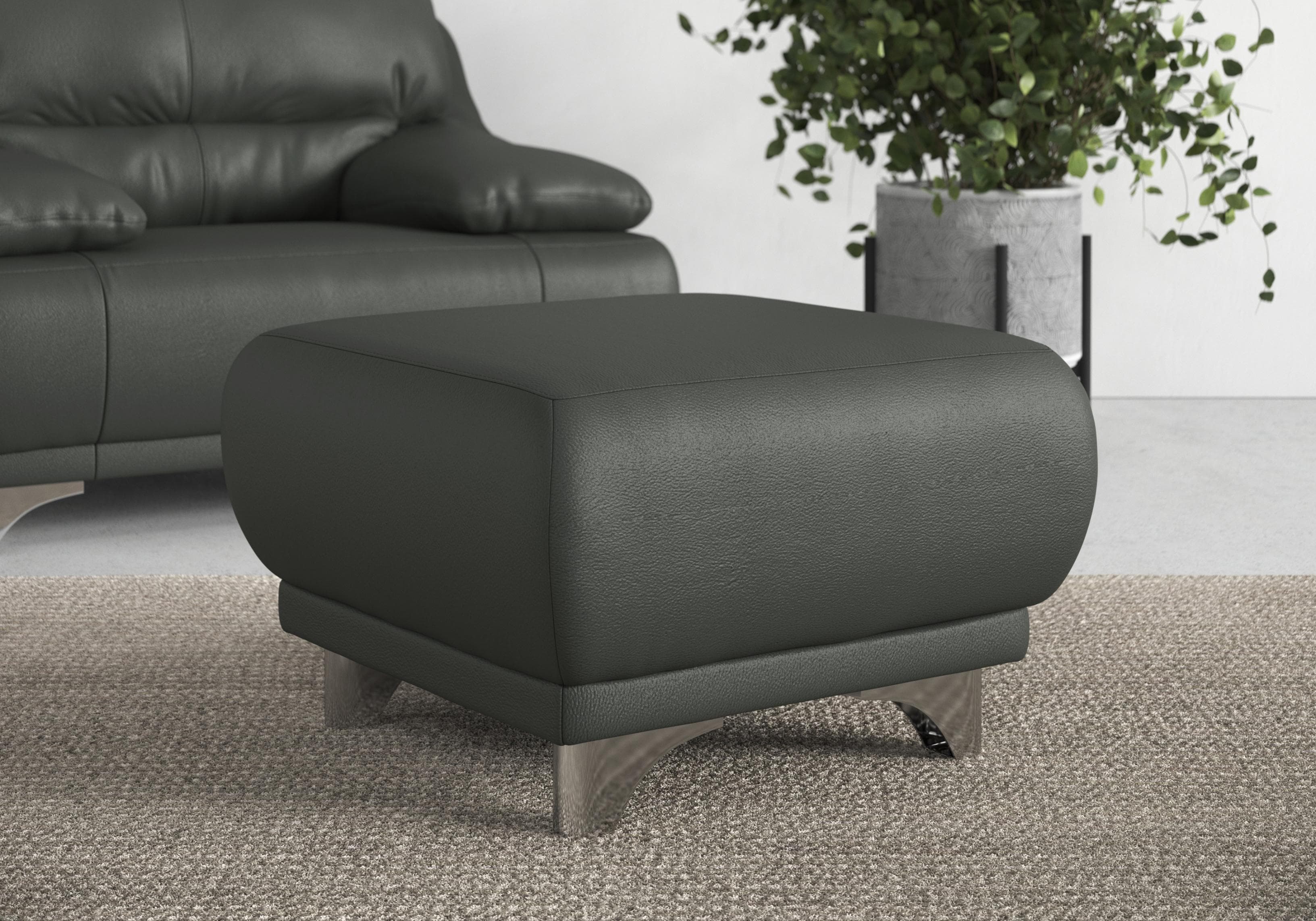 COTTA Hocker Maranello Grau Echtleder Polsterhocker