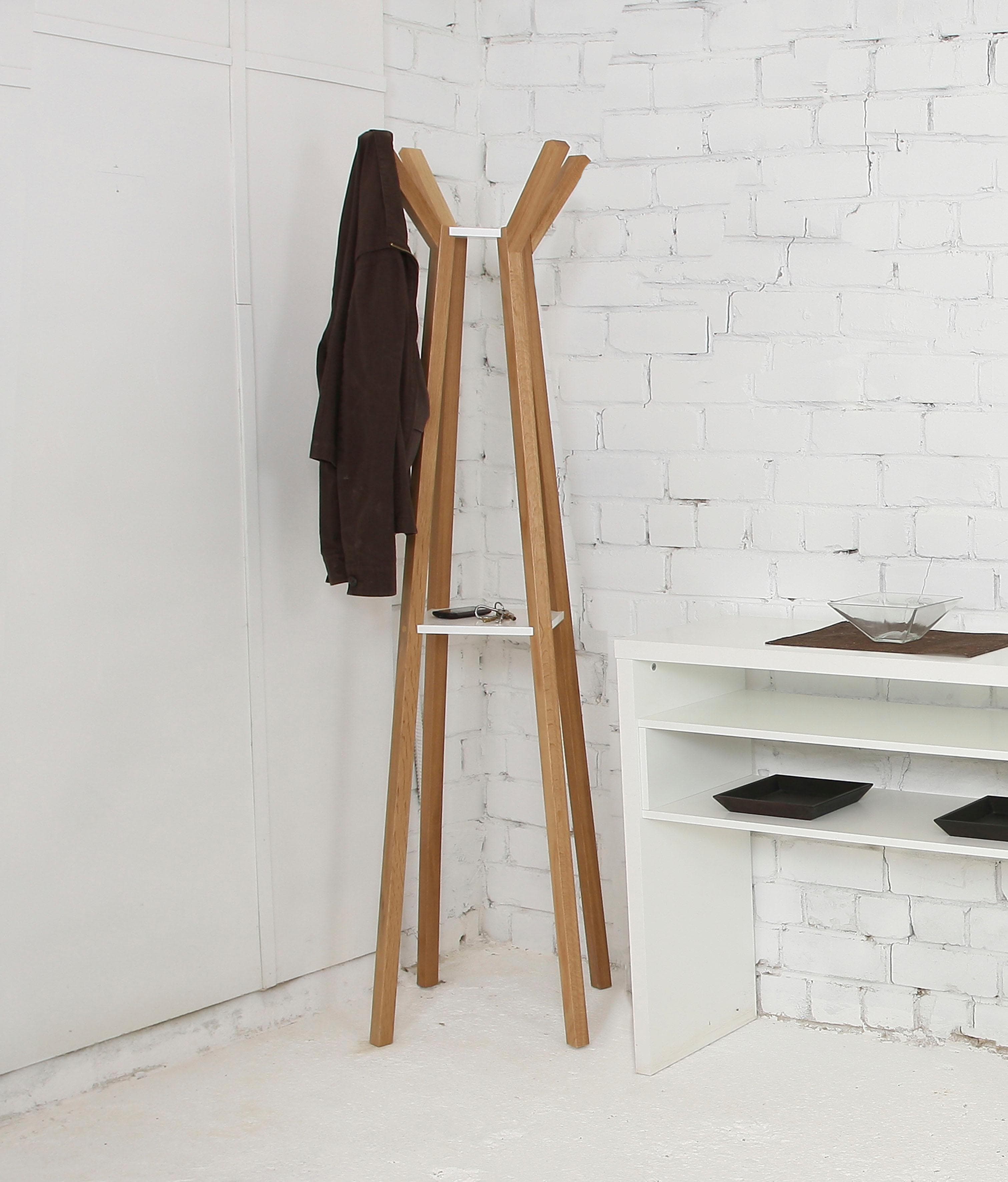 WOODMAN Garderobe Monti Weiß Massivholz Eiche 4 Haken FSC