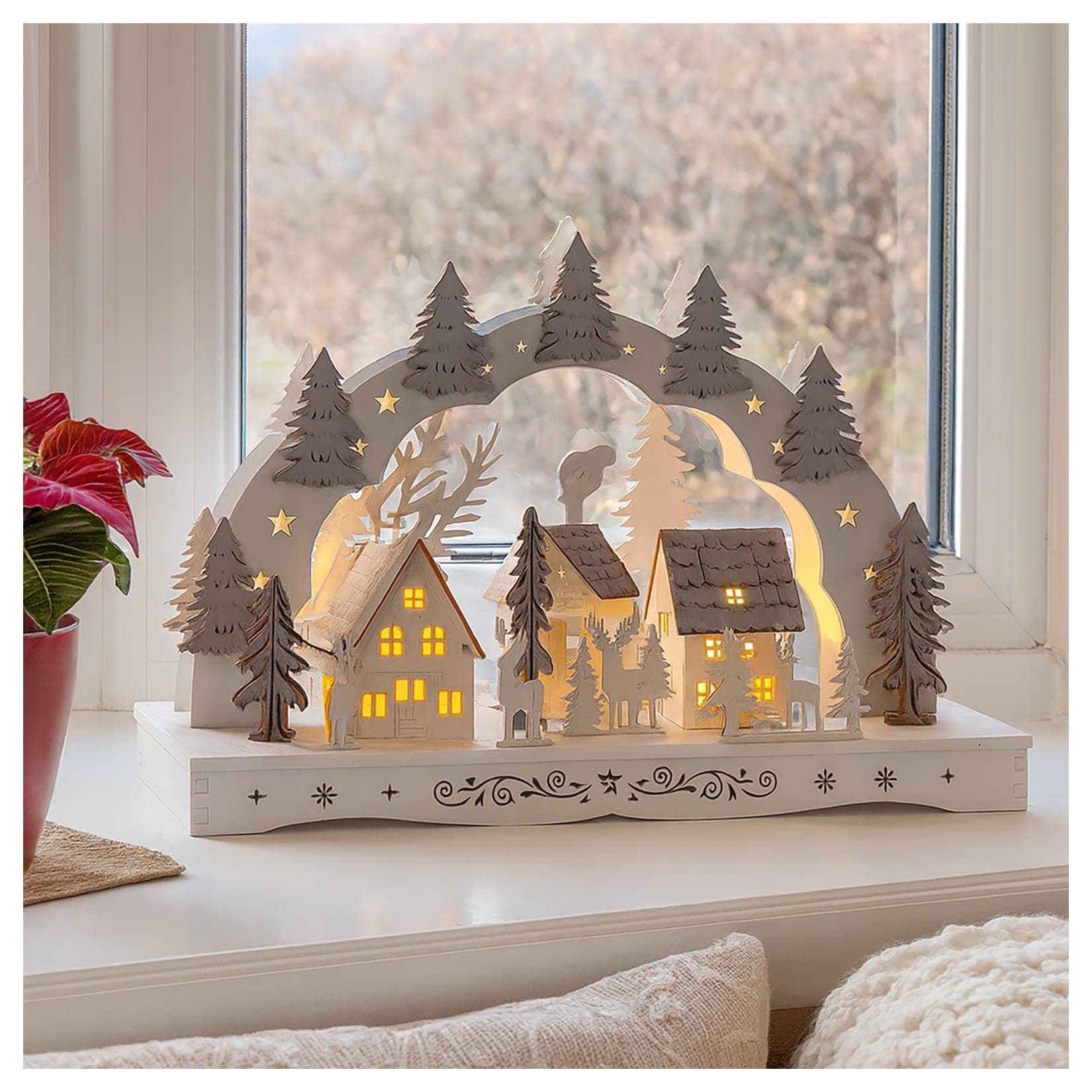 HTI-Living Schwibbogen Dorf mit Tannen - Batteriebetrieb