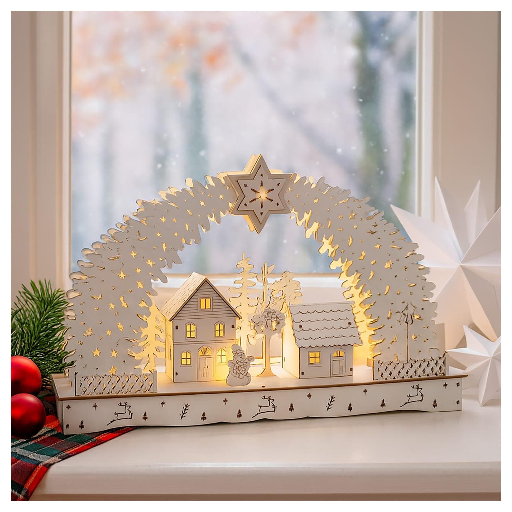 HTI-Living Schwibbogen Leuchtbogen Weiß Weihnachtsdorf