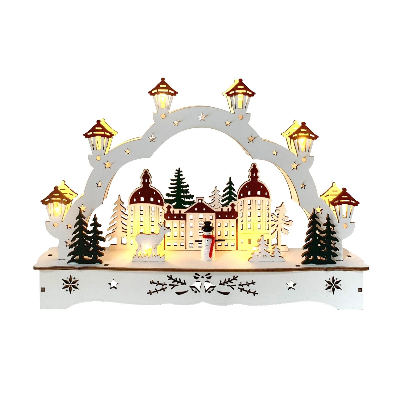 HTI-Living Schwibbogen Lichterbogen in modernem Weiß Winterschloss