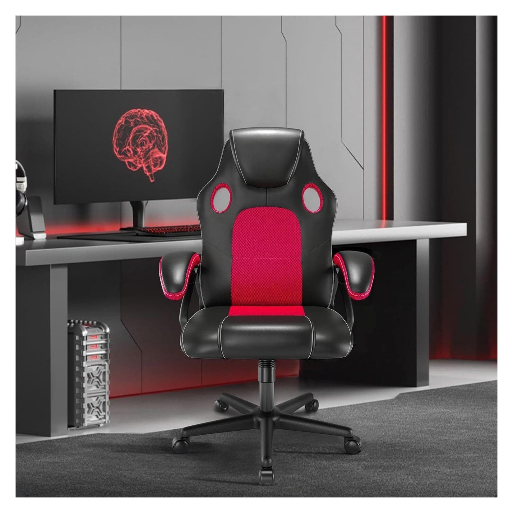 HTI-Living Drehstuhl ECO Daytona Rot - Höhenverstellbarer Bürostuhl mit Rollen