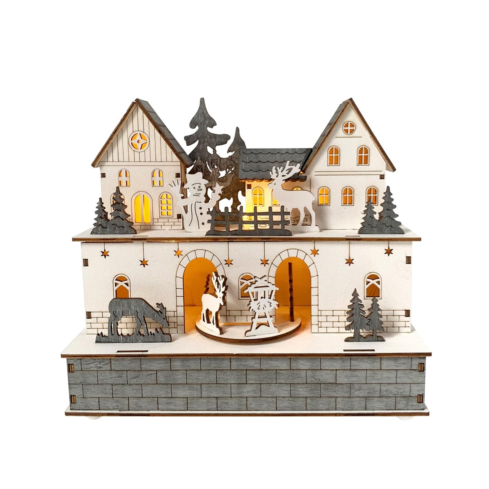 HTI-Living Beleuchtete Weihnachtsszene mit beweglichen Figuren Weiss