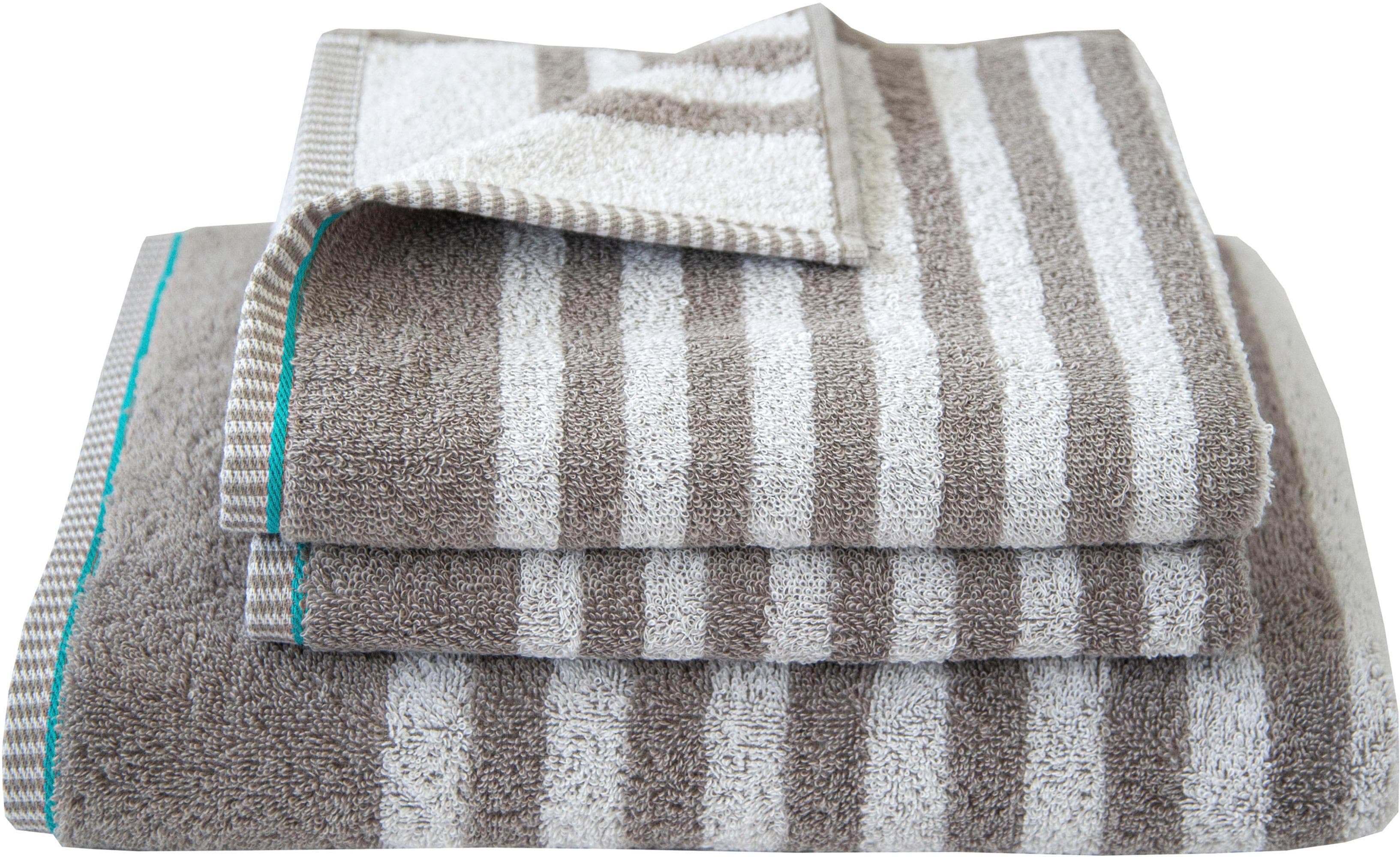 DYCKHOFF Handtuch Set Maritim Sea Stripe Grau 3-tlg. Frottier