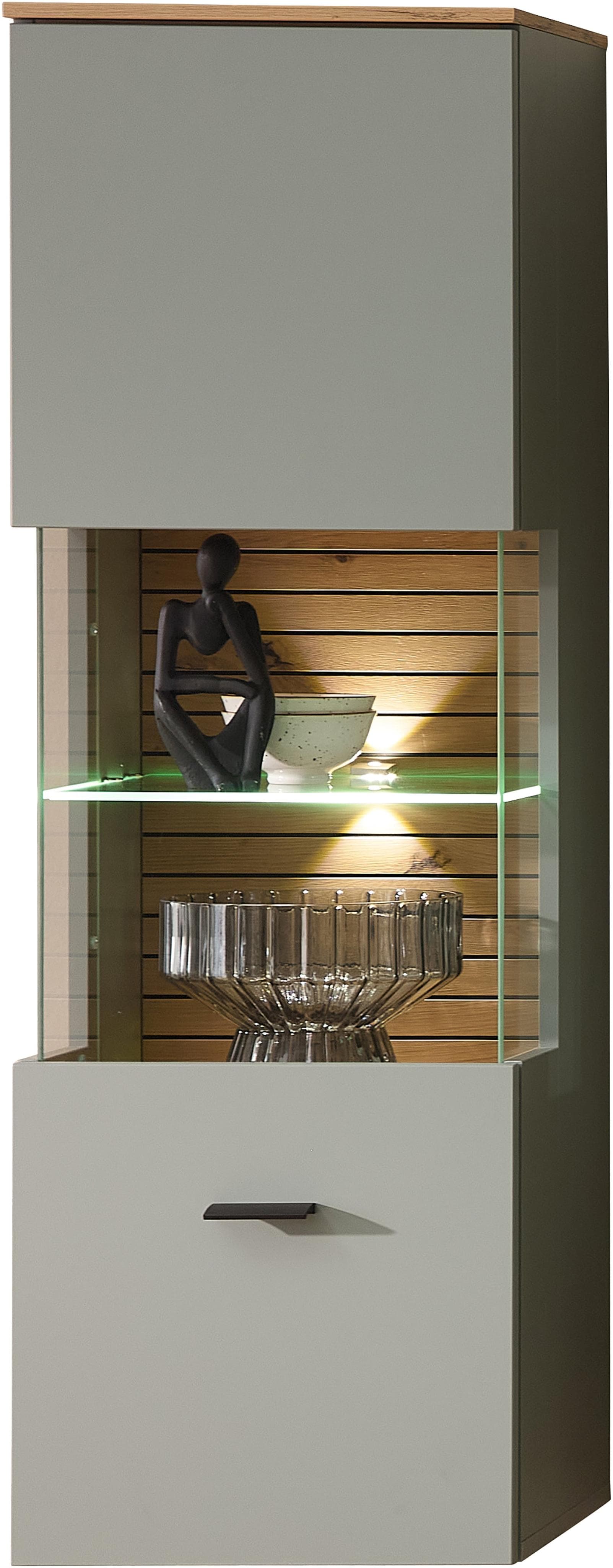 Innostyle Hängevitrine Schilfgrün Artisan Eiche LED-Beleuchtung