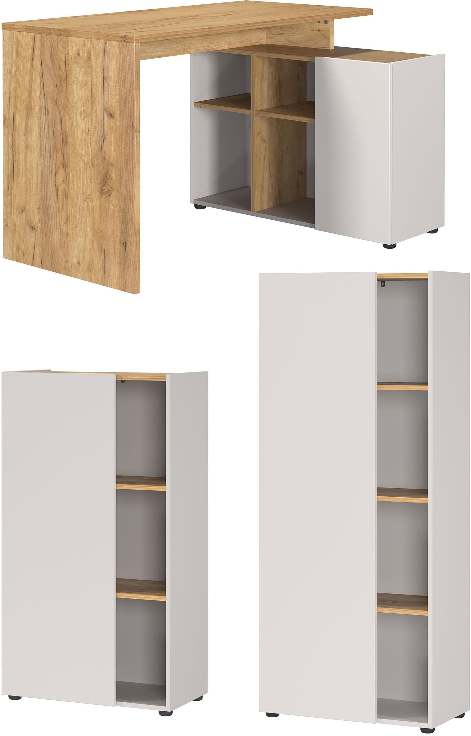 Büromöbel-Set GERMANIA Adrano Eiche Kaschmir Eckschreibtisch 2 Aktenschränke