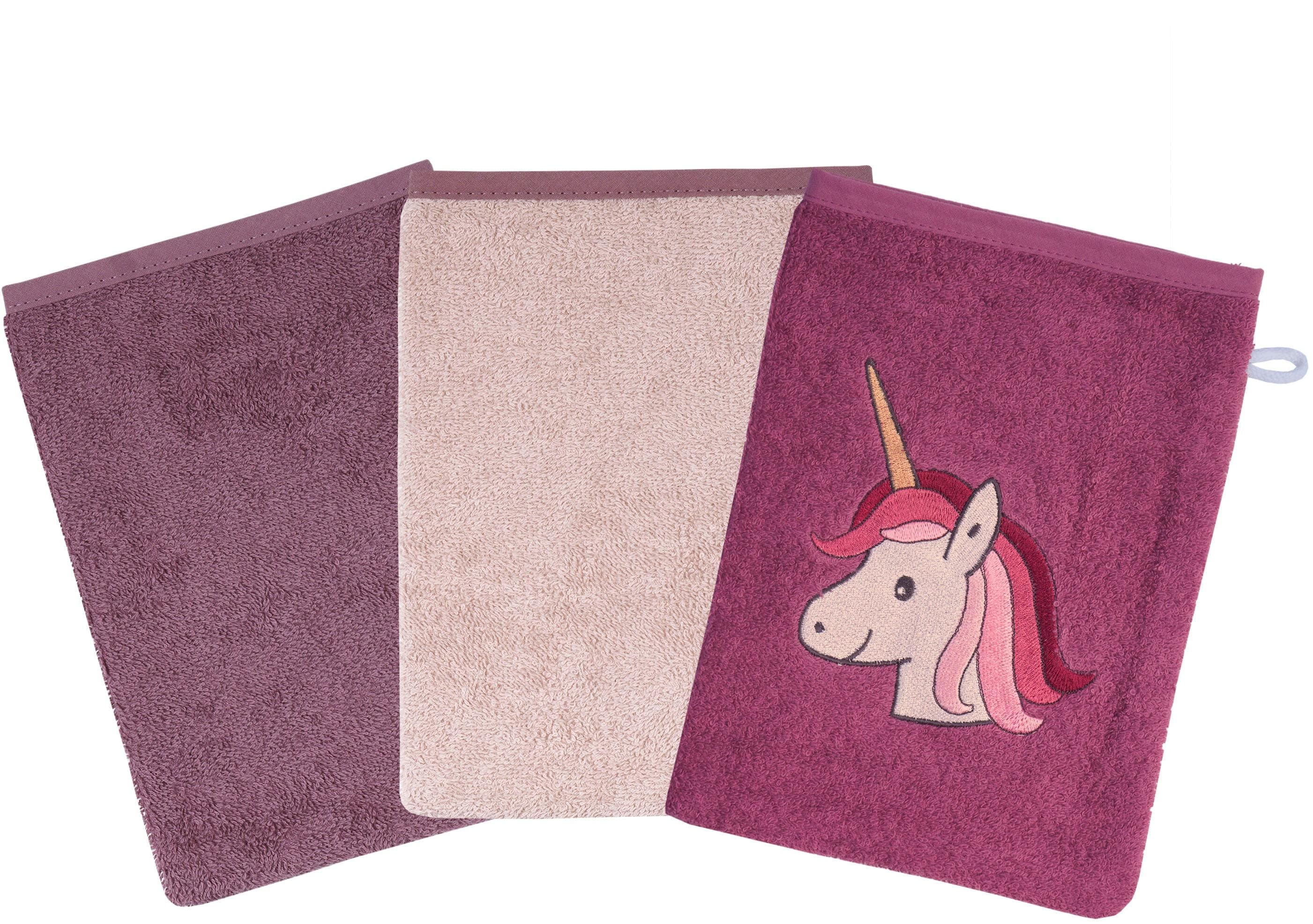 Wörner Waschhandschuh Einhorn Set 3-tlg. Mauve Frottee