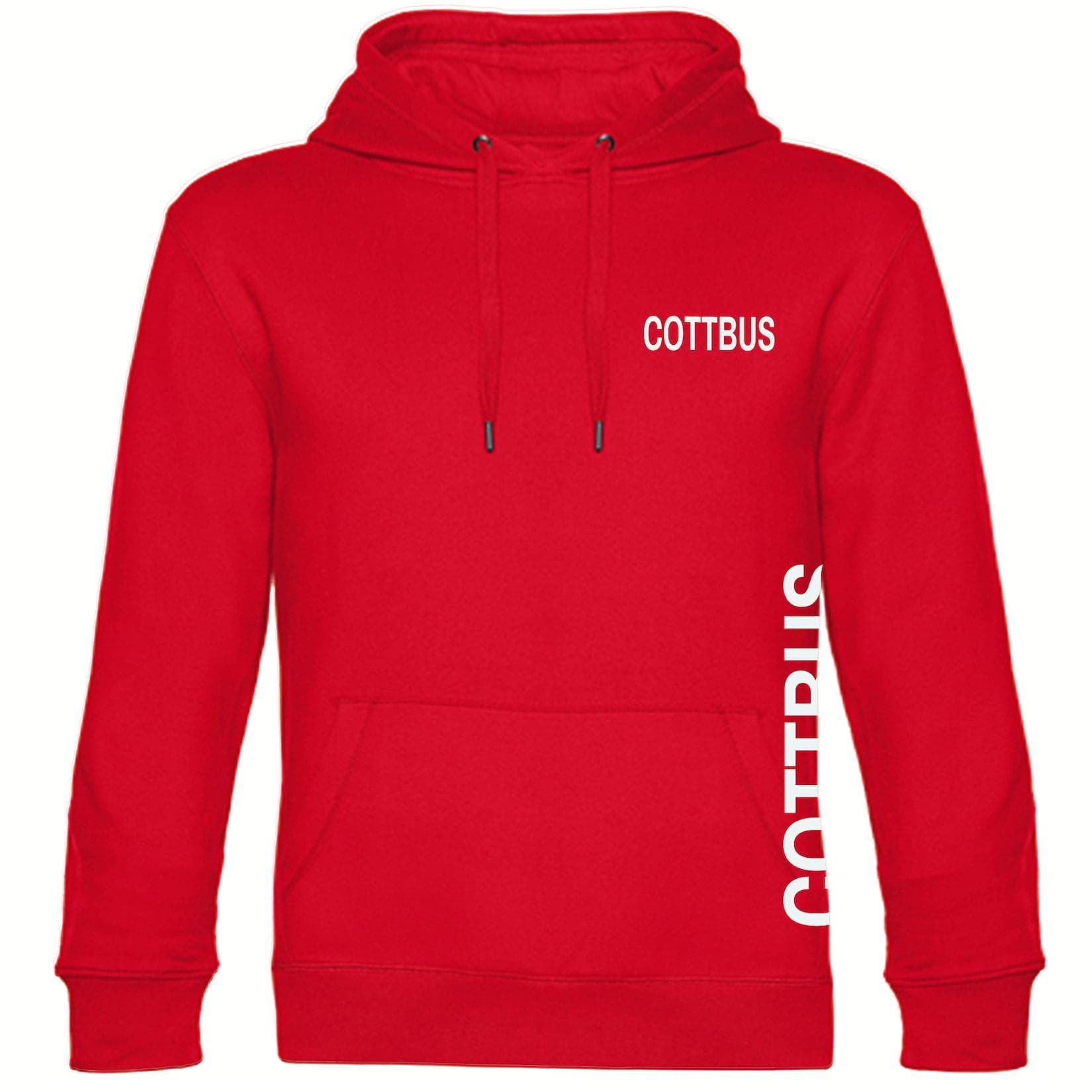 multifanshop Kapuzen Sweatshirt Cottbus Weiß Brust & Seite Druck Hoodie
