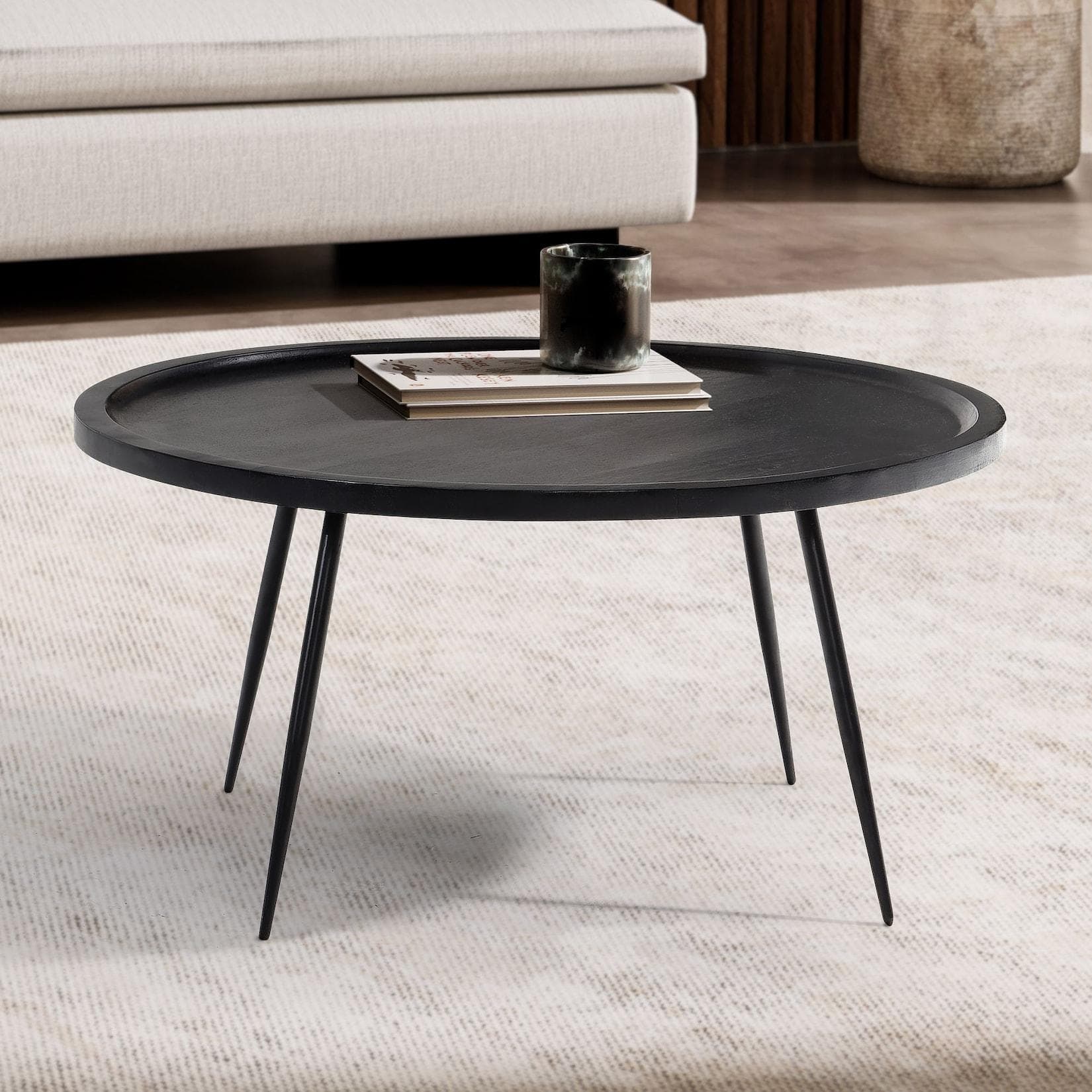 FineBuy Couchtisch Massivholz Rund Moderner Wohnzimmertisch Metallbeine