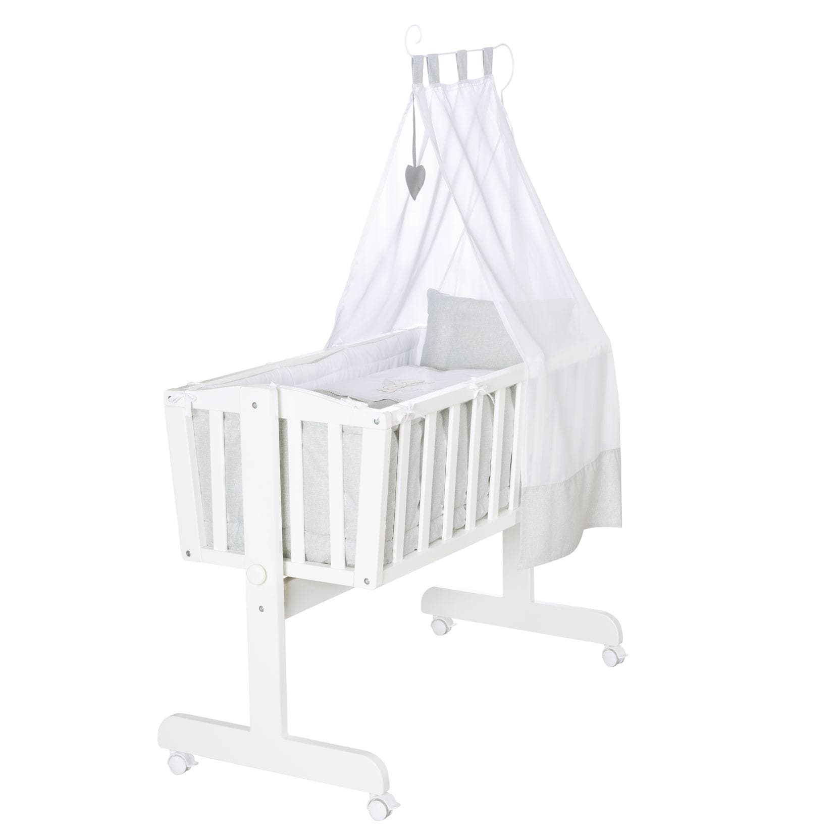 Stubenbett Wiege Komplettset mit Textil Ausstattung und Rollen