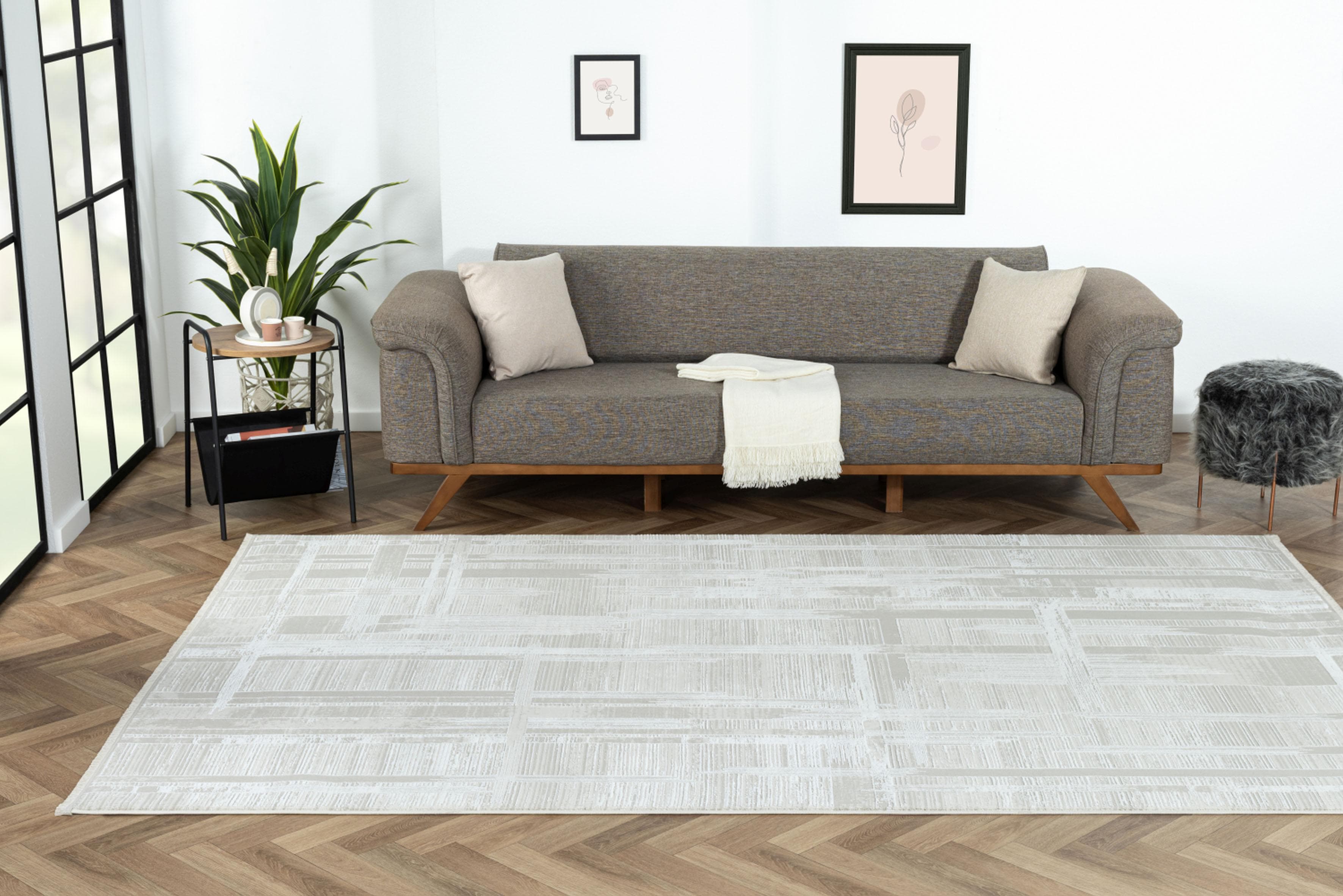 MyFlair Teppich My Favorite Retro-Style Beige Grau Weiß Kurzflor