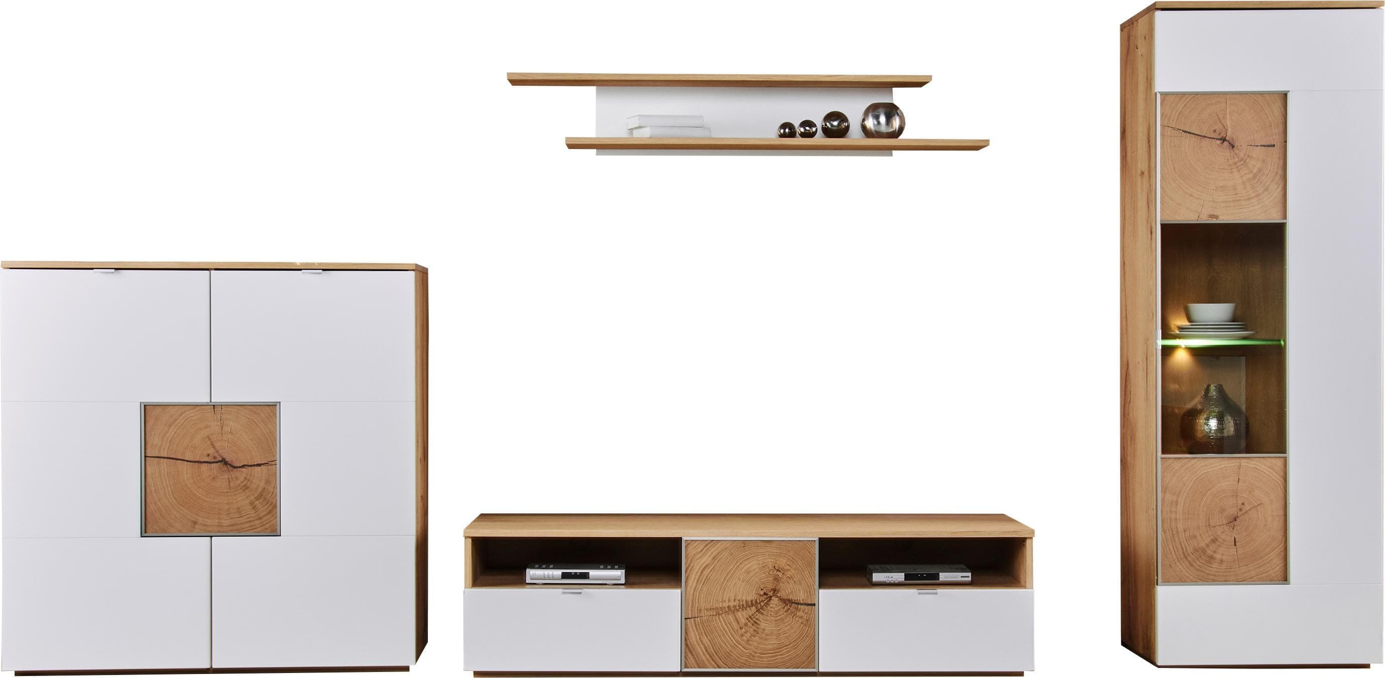 Wohnwand VOGL MÖBELFABRIK 4-tlg. Set Weiß Wildeiche MDF