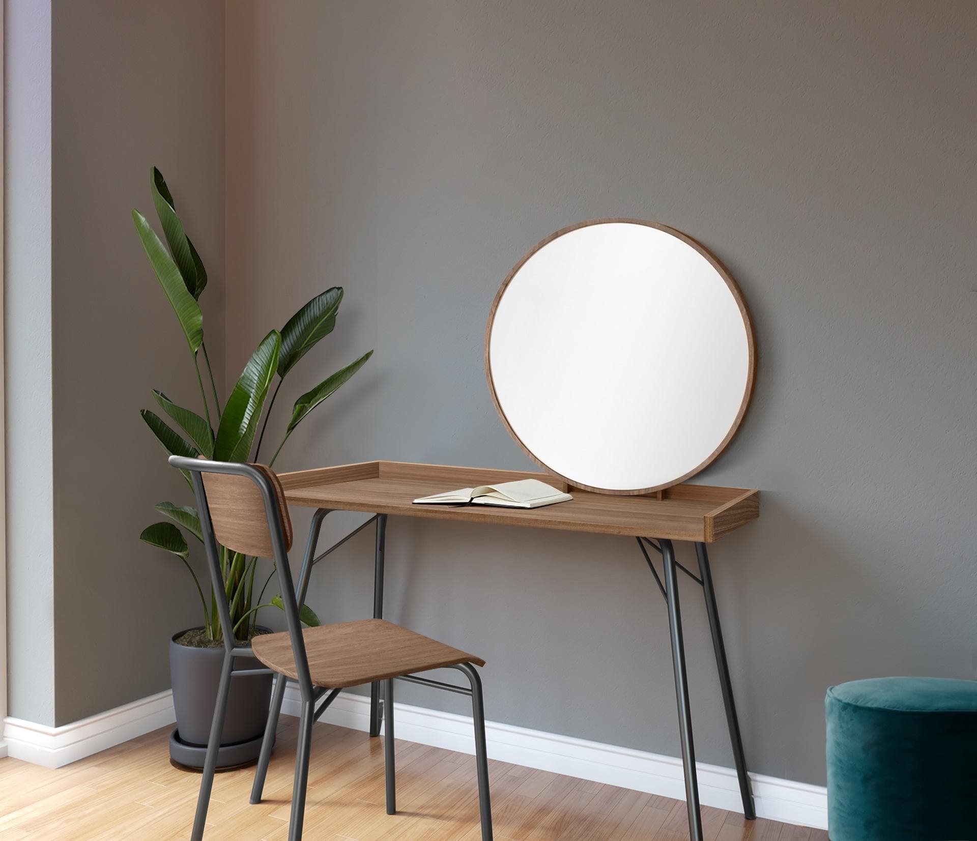 Andas Schminktisch Rayburn Braun Nuss Eiche mit Spiegel