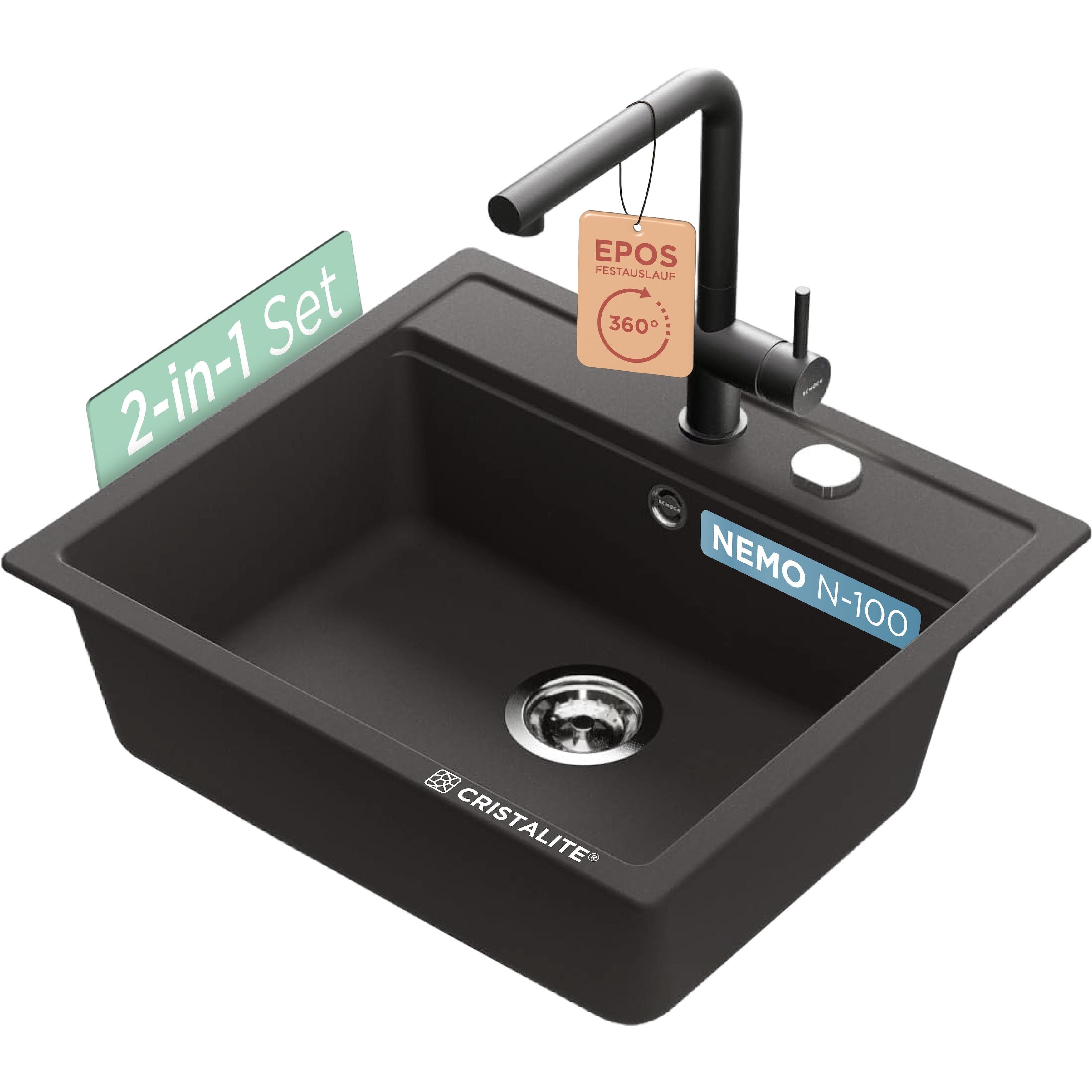Granitspüle SCHOCK Nemo N-100 mit Armatur Epos Schwarz Domogranit