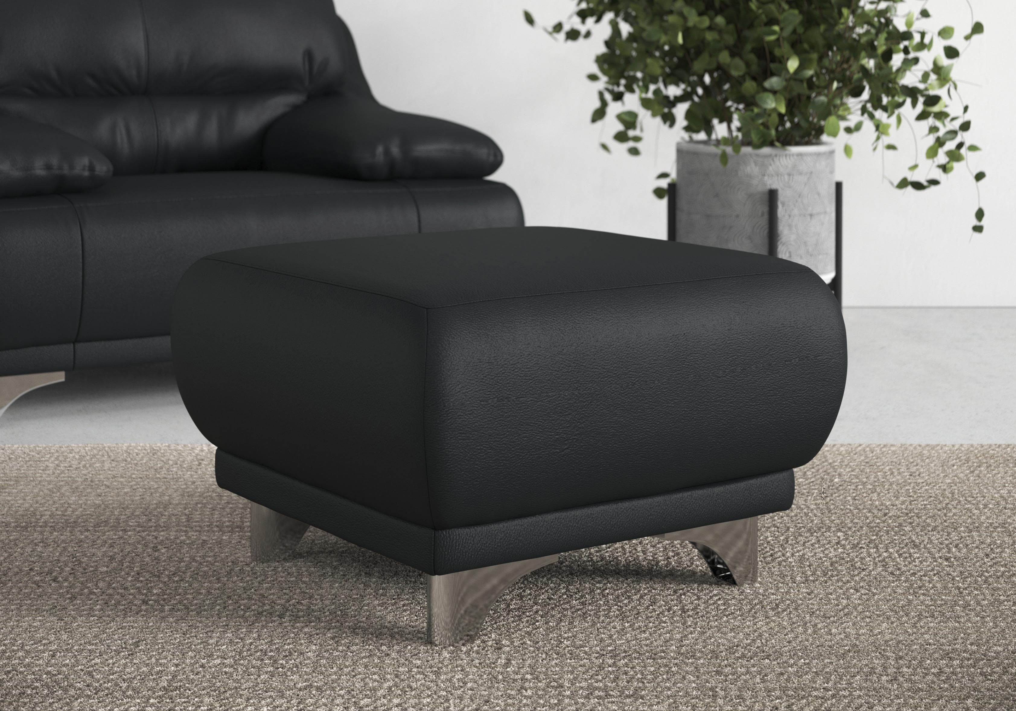 COTTA Hocker Maranello Schwarz 100% Echtleder Polsterhocker