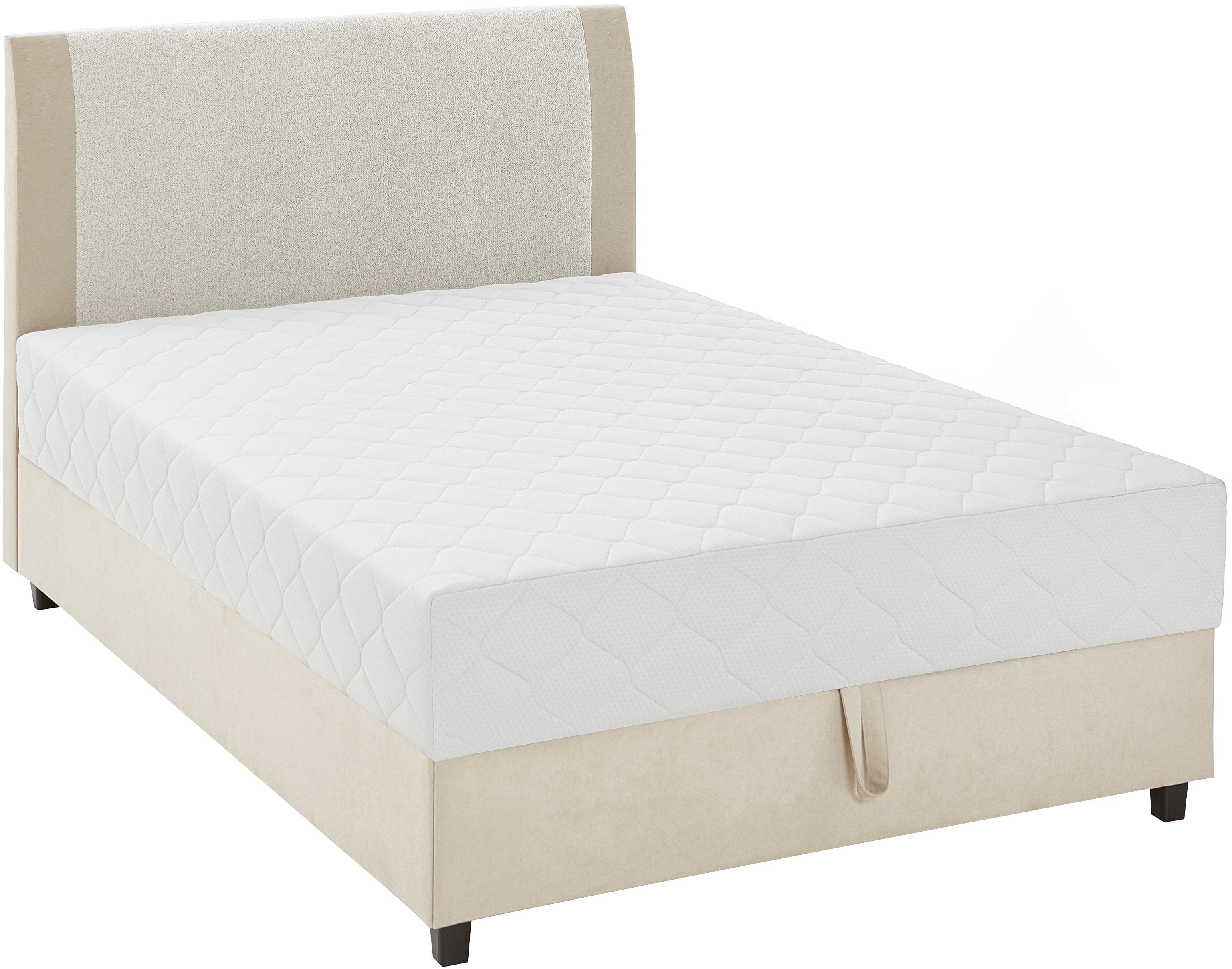 Boxbett Borgholm Beige mit Bettkasten und Taschen-Federkernmatratze