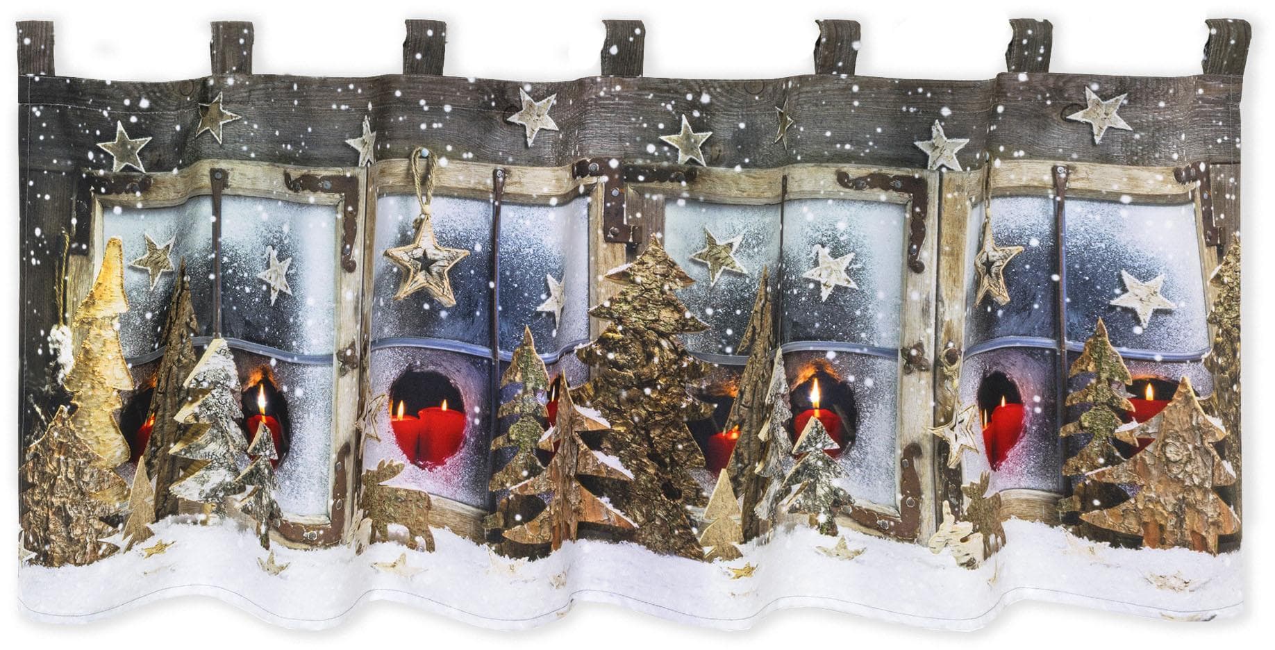 DELINDO Lifestyle Scheibengardine Winterlandschaft LED Bunt Microfaser