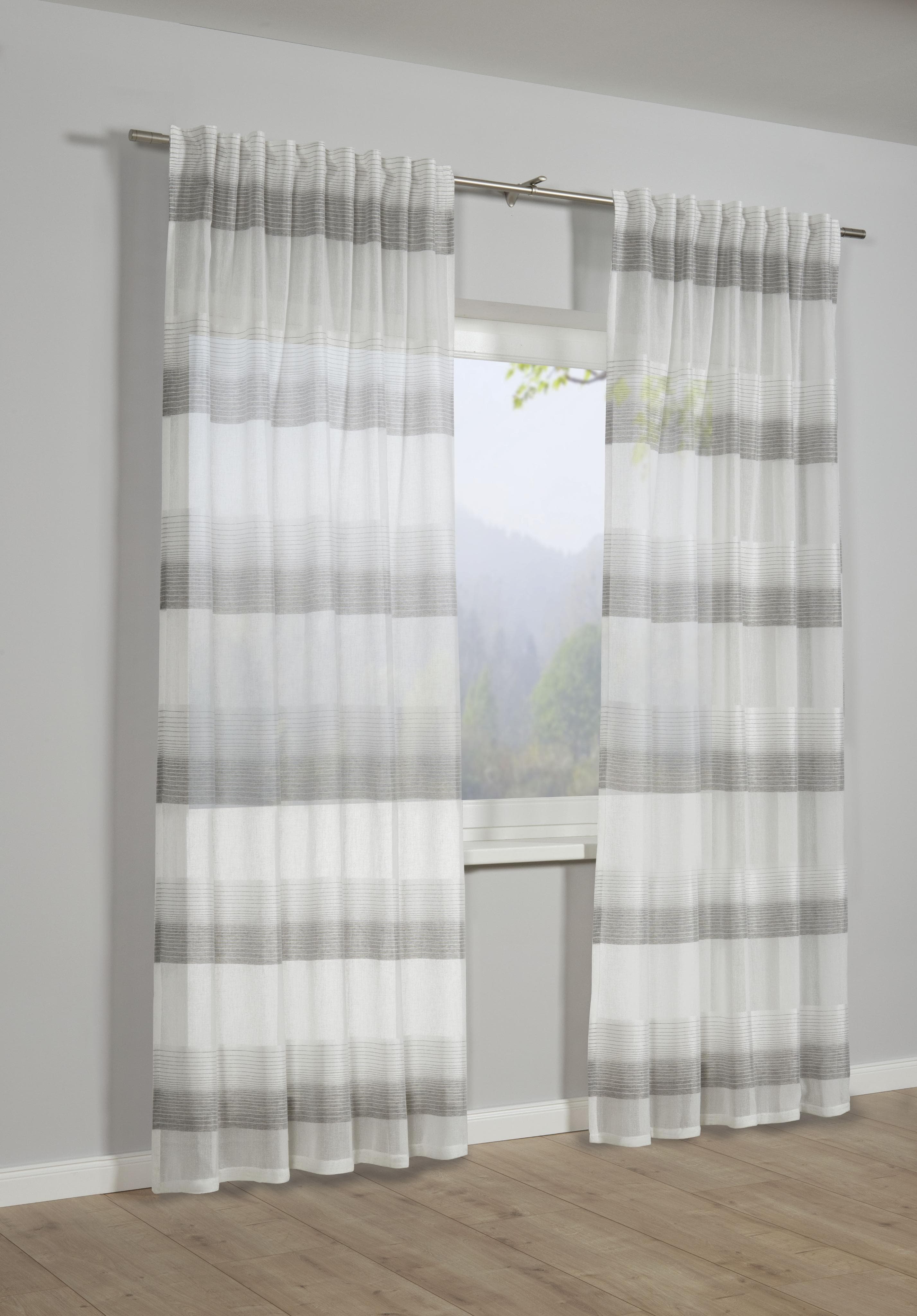 Graue blickdichte Polyester-Gardine mit Blockstreifenmuster