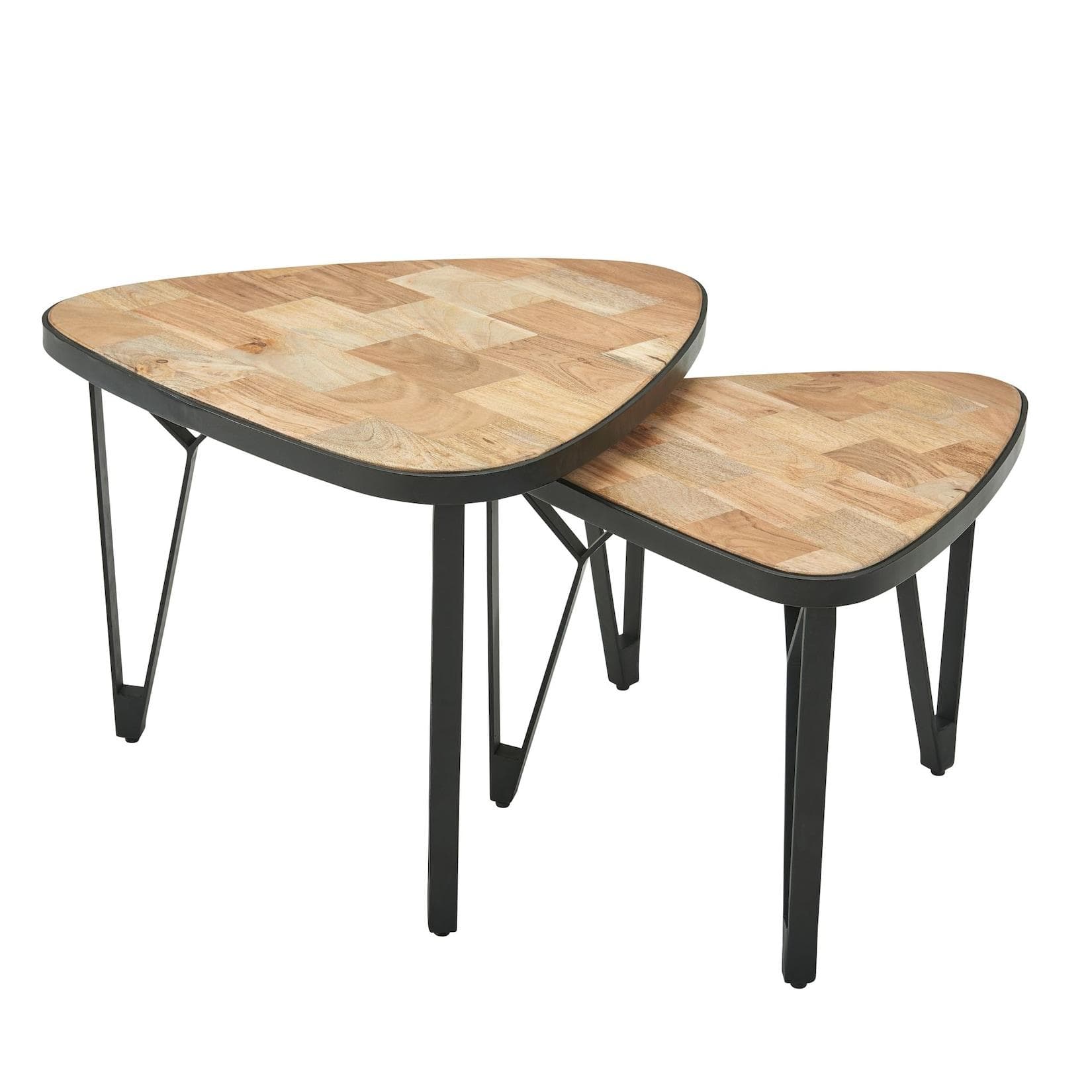 KADIMA DESIGN Massivholz-Metall Couchtisch Set Industrie-Design Platzsparend
