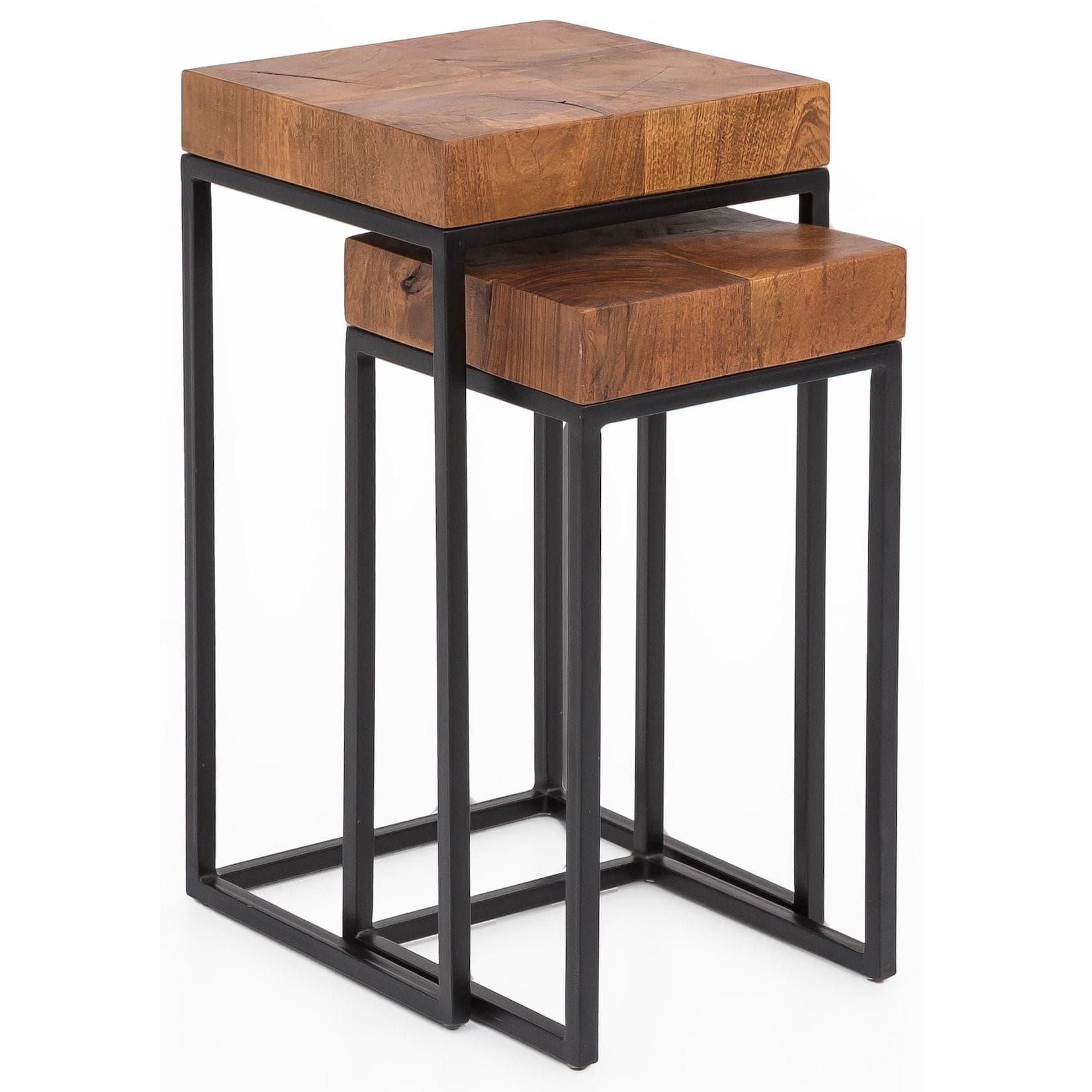 KADIMA DESIGN Industrial Beistelltisch Set Sheesham Holz und Metall