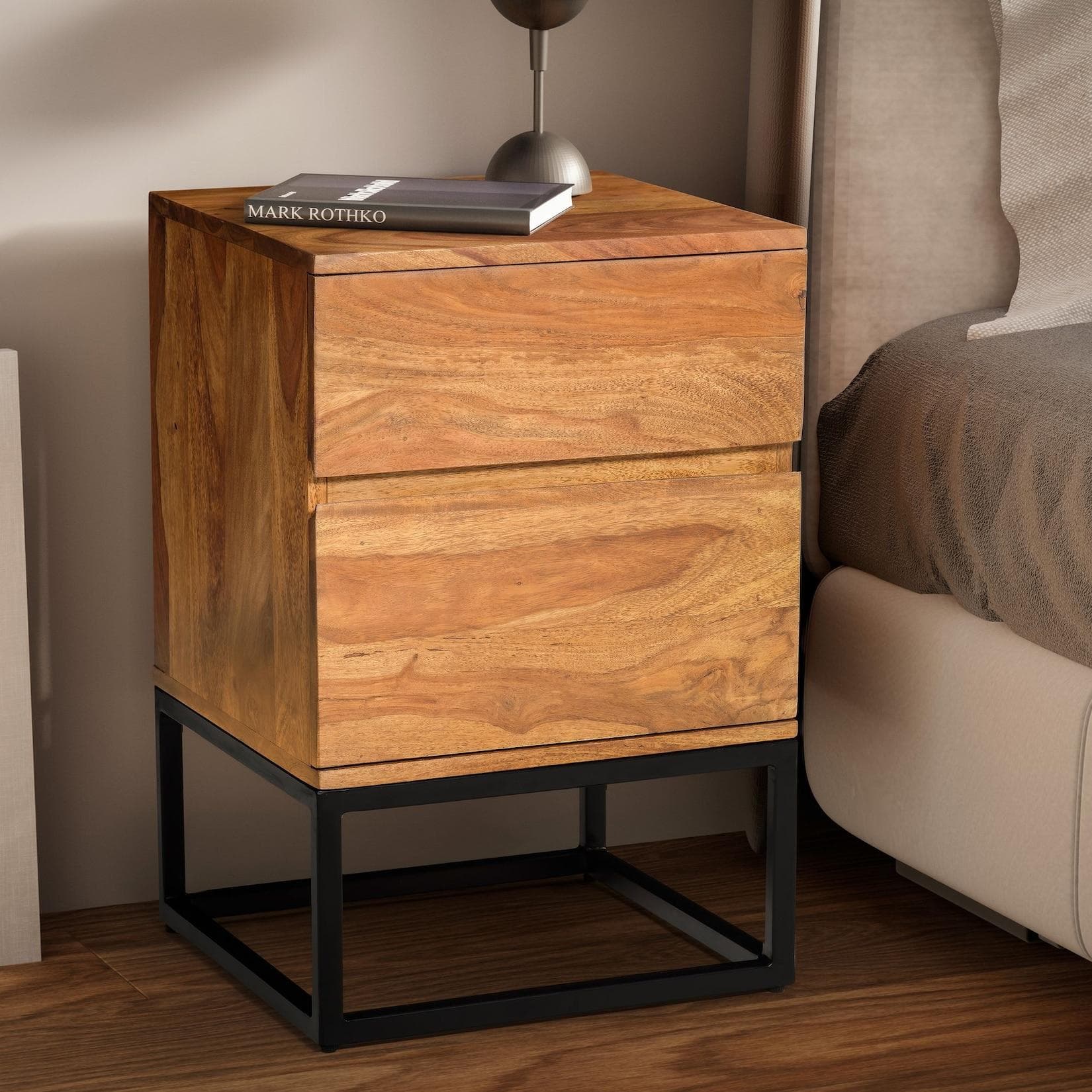 FineBuy Nachtkonsole Massivholz Industrial-Style