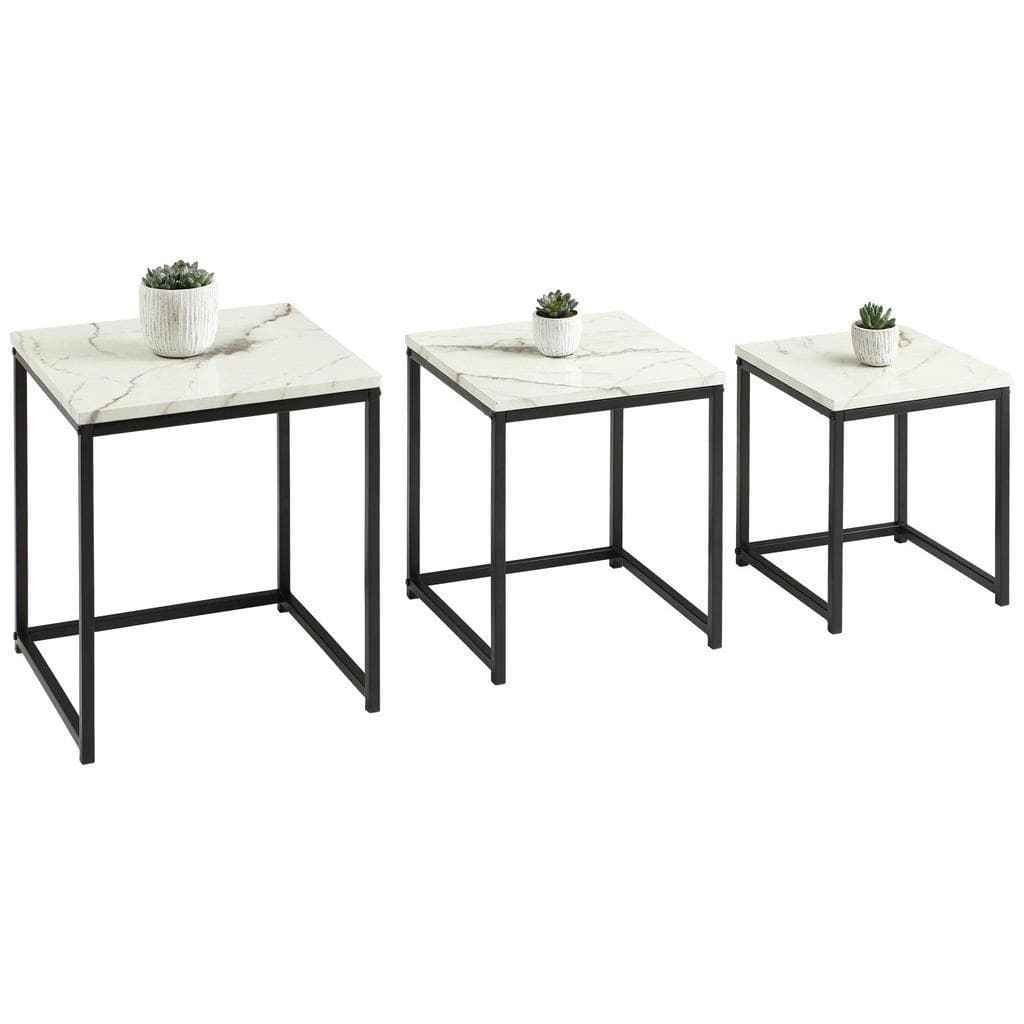 Mid.you Satztisch Schwarz Weiß Marmoroptik 3-teilig Quadratisch Eckig