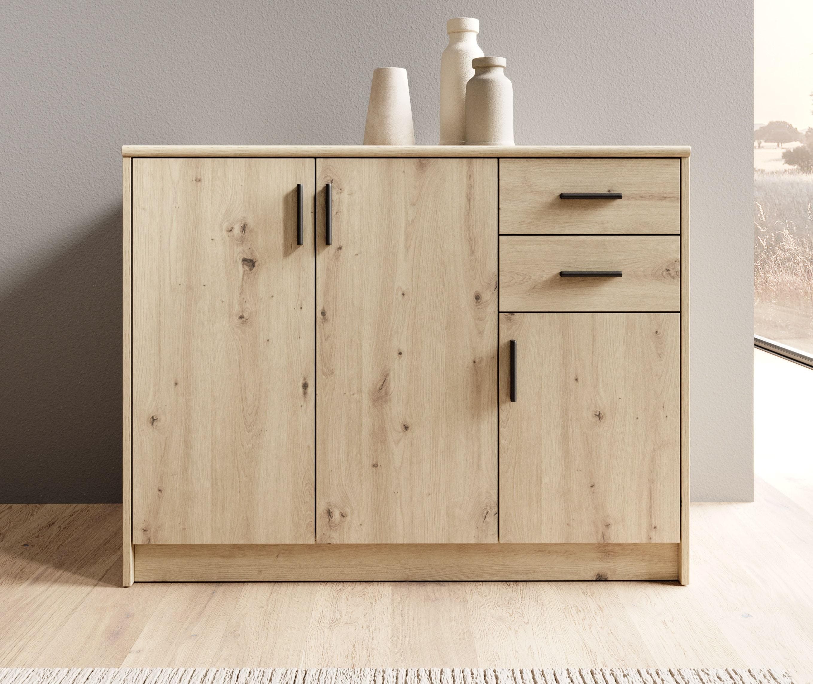 HBZ Sideboard Nelly Braun 109cm 3 Türen 2 Schubladen
