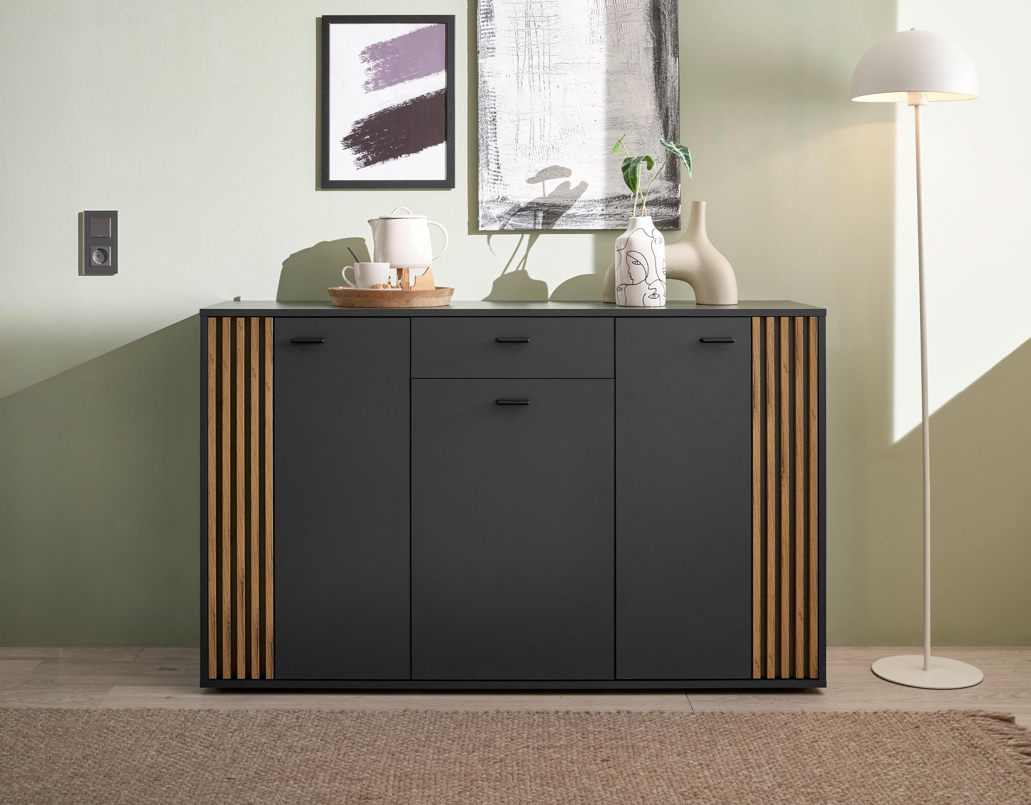 HBZ Sideboard Dublin Kommode 140 cm Soft-Close Metallgriffe Anthrazit