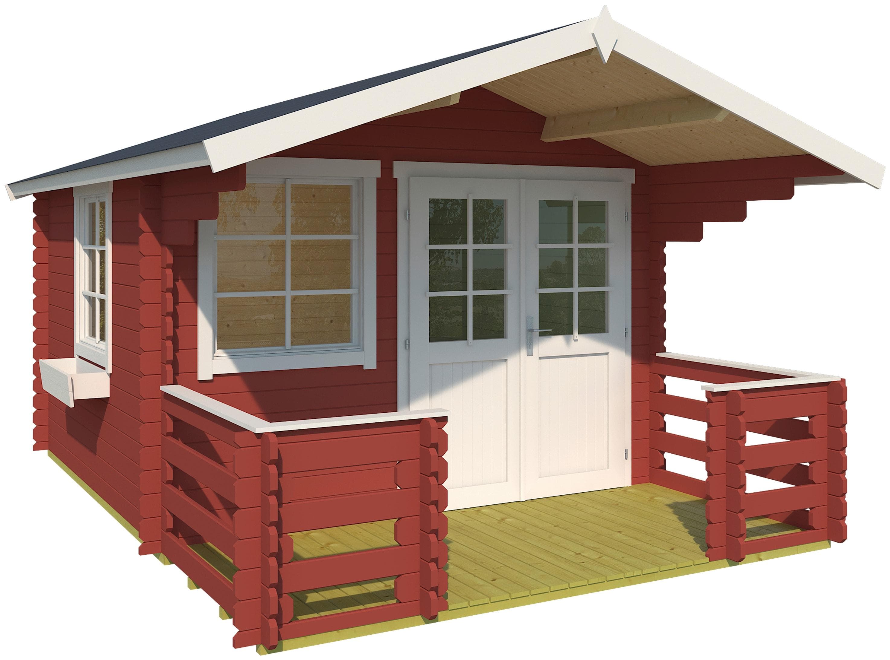 Lasita Maja Gartenhaus Lola 2 Schwedenrot mit Terrasse und Geländer