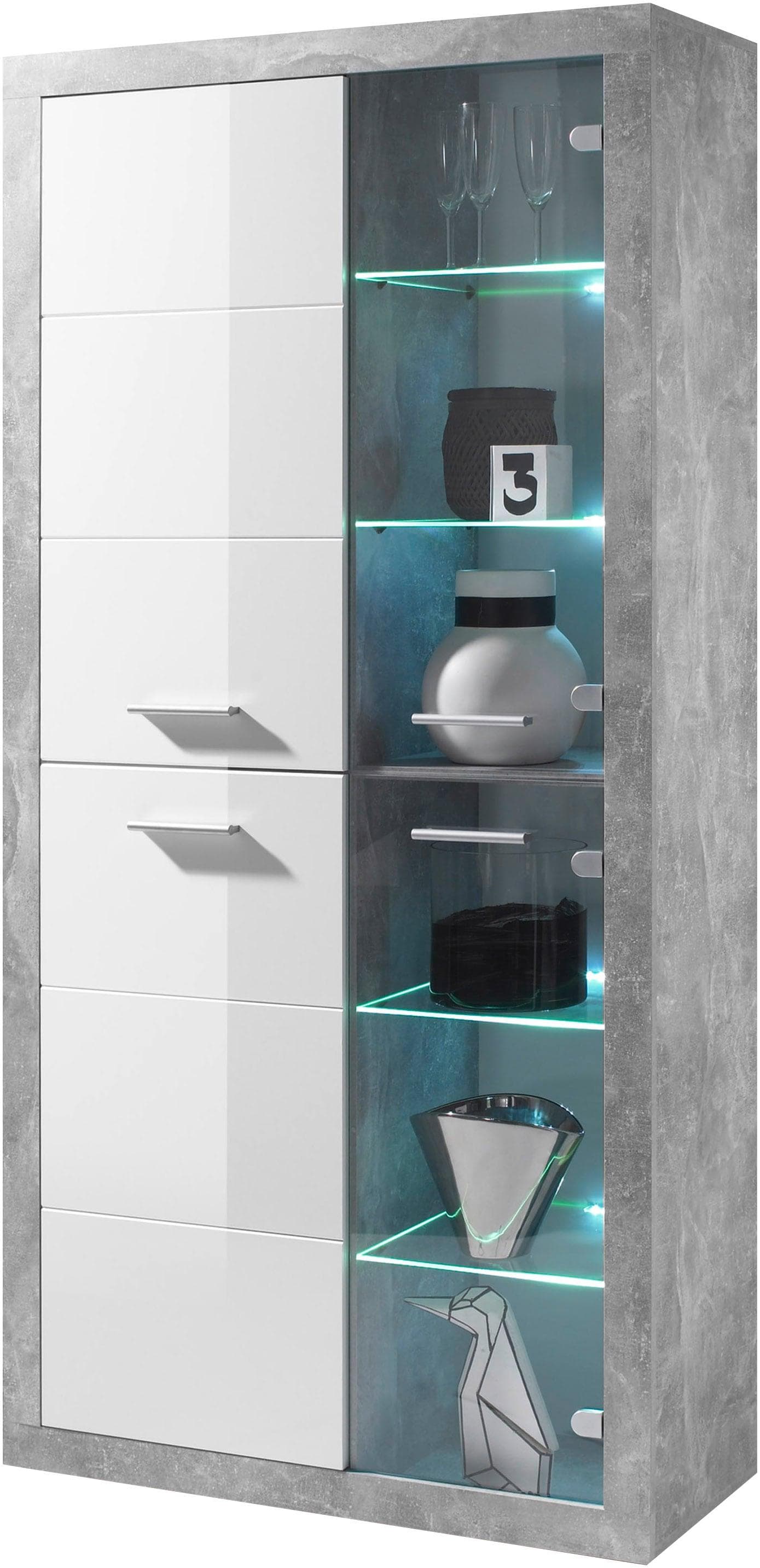 HBZ Highboard Stone Beton Weiß Hochglanz 92x194x37 cm