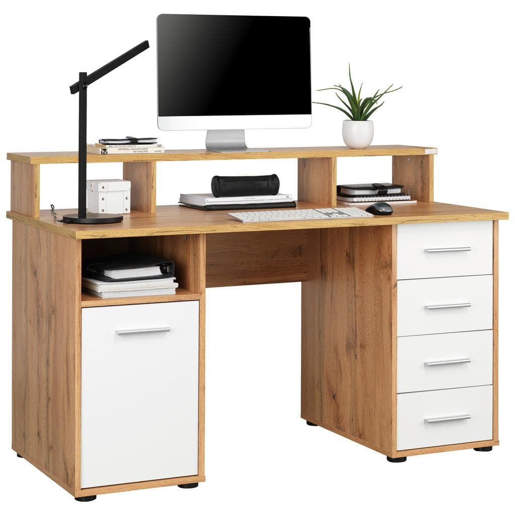 Cantus Schreibtisch Weiß Eiche Wotan 4 Schubladen