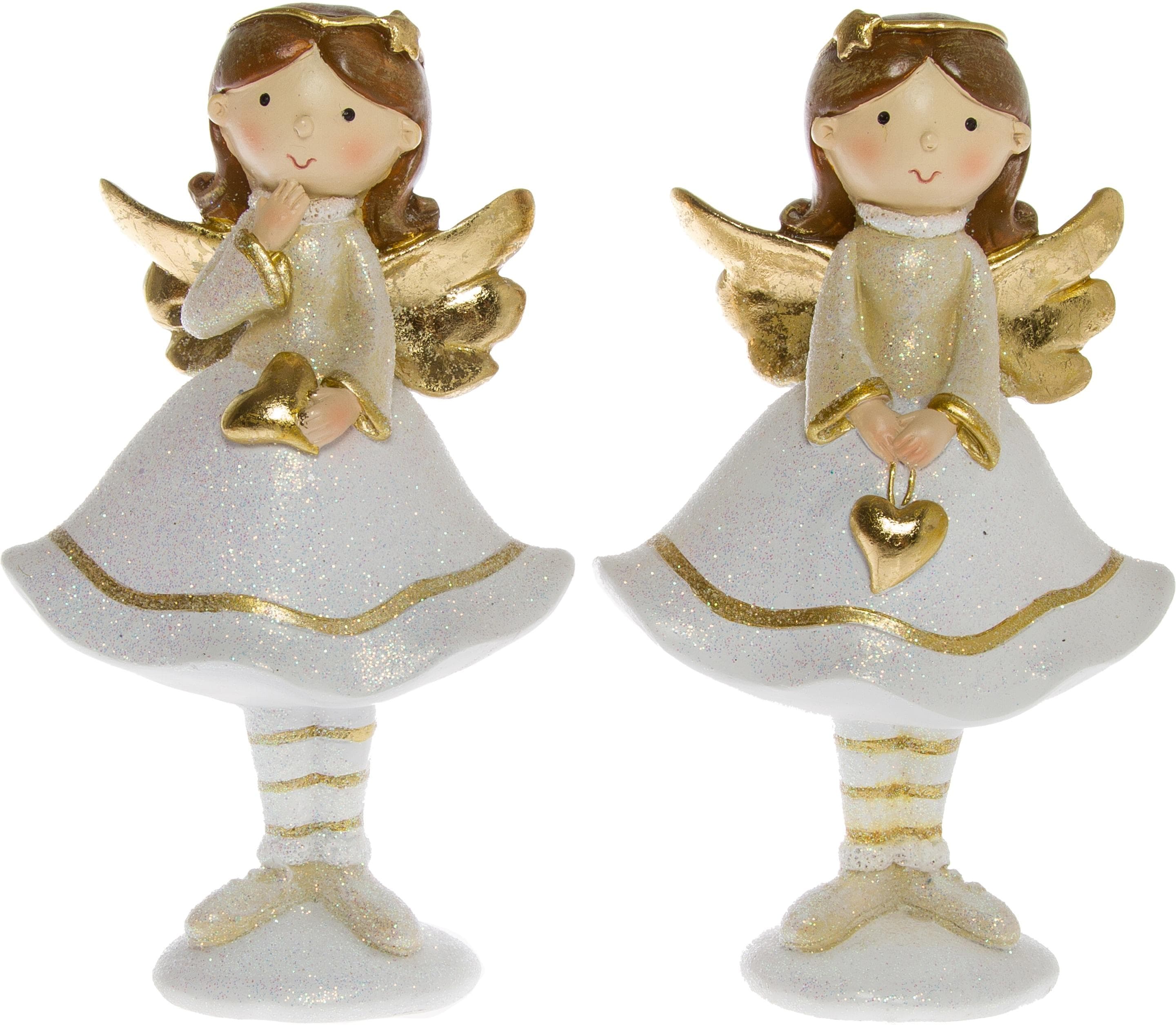 Myflair Möbel & Accessoires Engelfigur Mit Herz, Weihnachtsdeko (Set, 2 St), aus Polyresin, Höhe ca. 15,5 cm