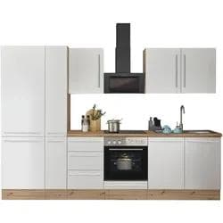 Küchenzeile Kochstation Florida Weiß mit Artisan Eiche Arbeitsplatte