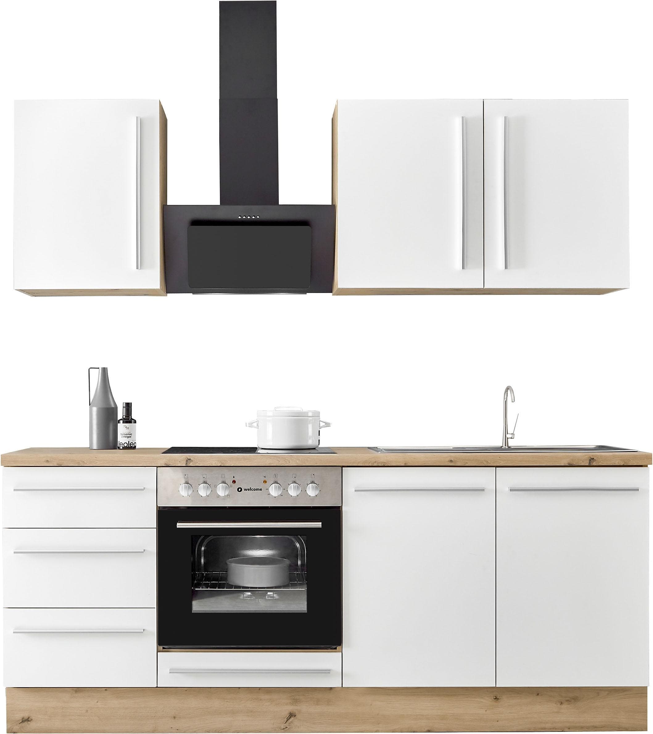 Küchenzeile KS-Florida 210cm Weiß Eiche Soft-Close