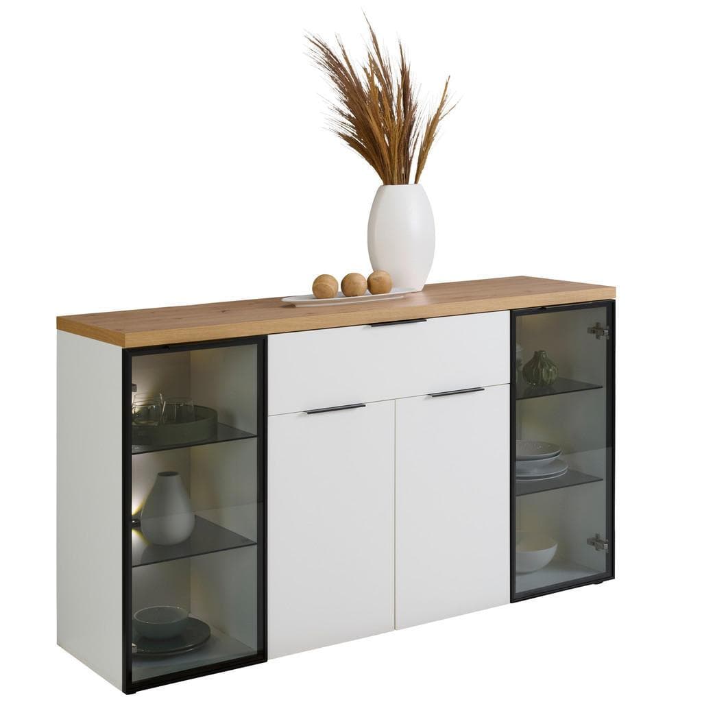 Stylife Sideboard Weiß Eiche Artisan Glas Holzwerkstoff