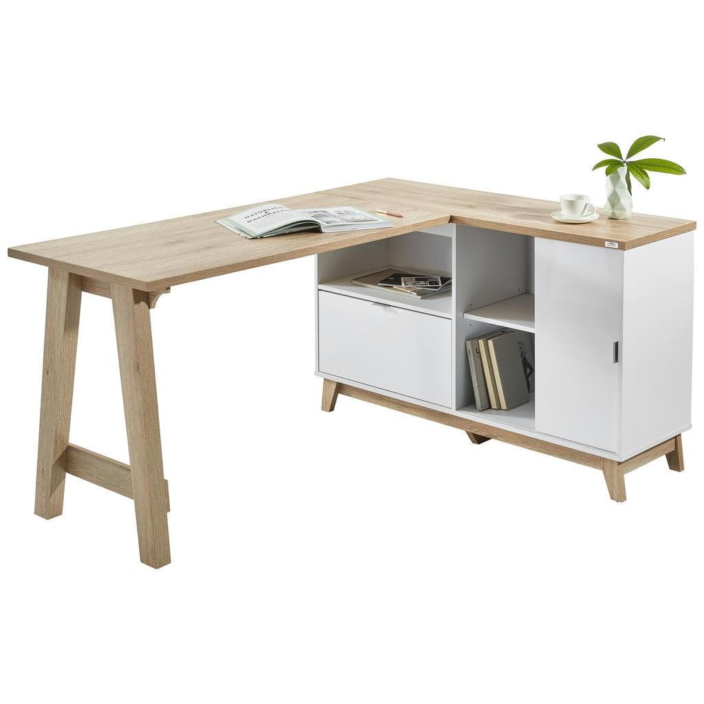 Voleo Eckschreibtisch Weiß Eiche San Remo Metall