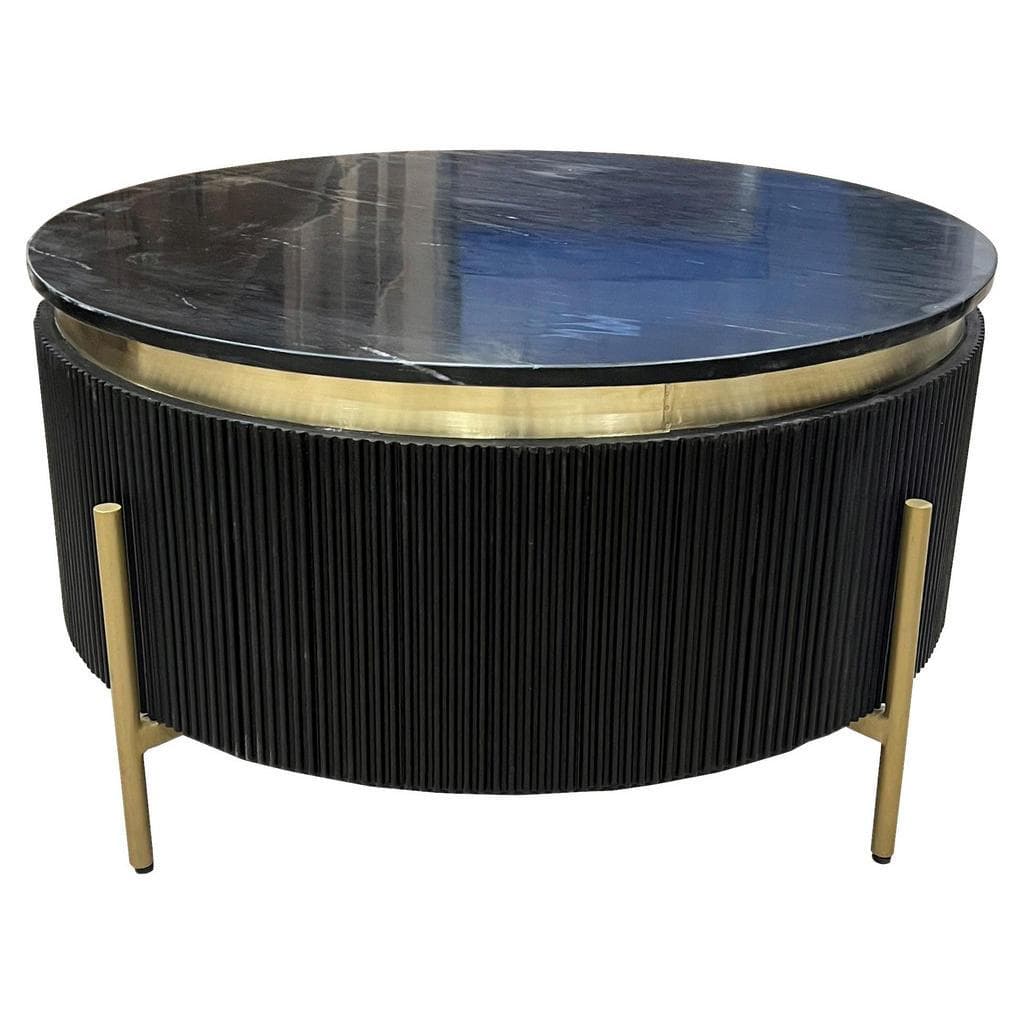Landscape Couchtisch Schwarz Gold Marmoroptik Rund