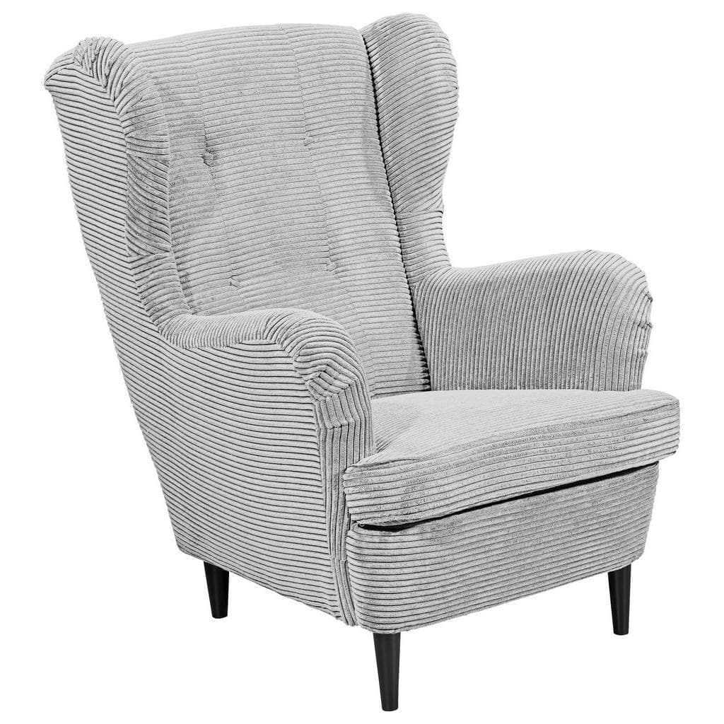 Carryhome Ohrensessel Hellgrau Textil Buche Massiv