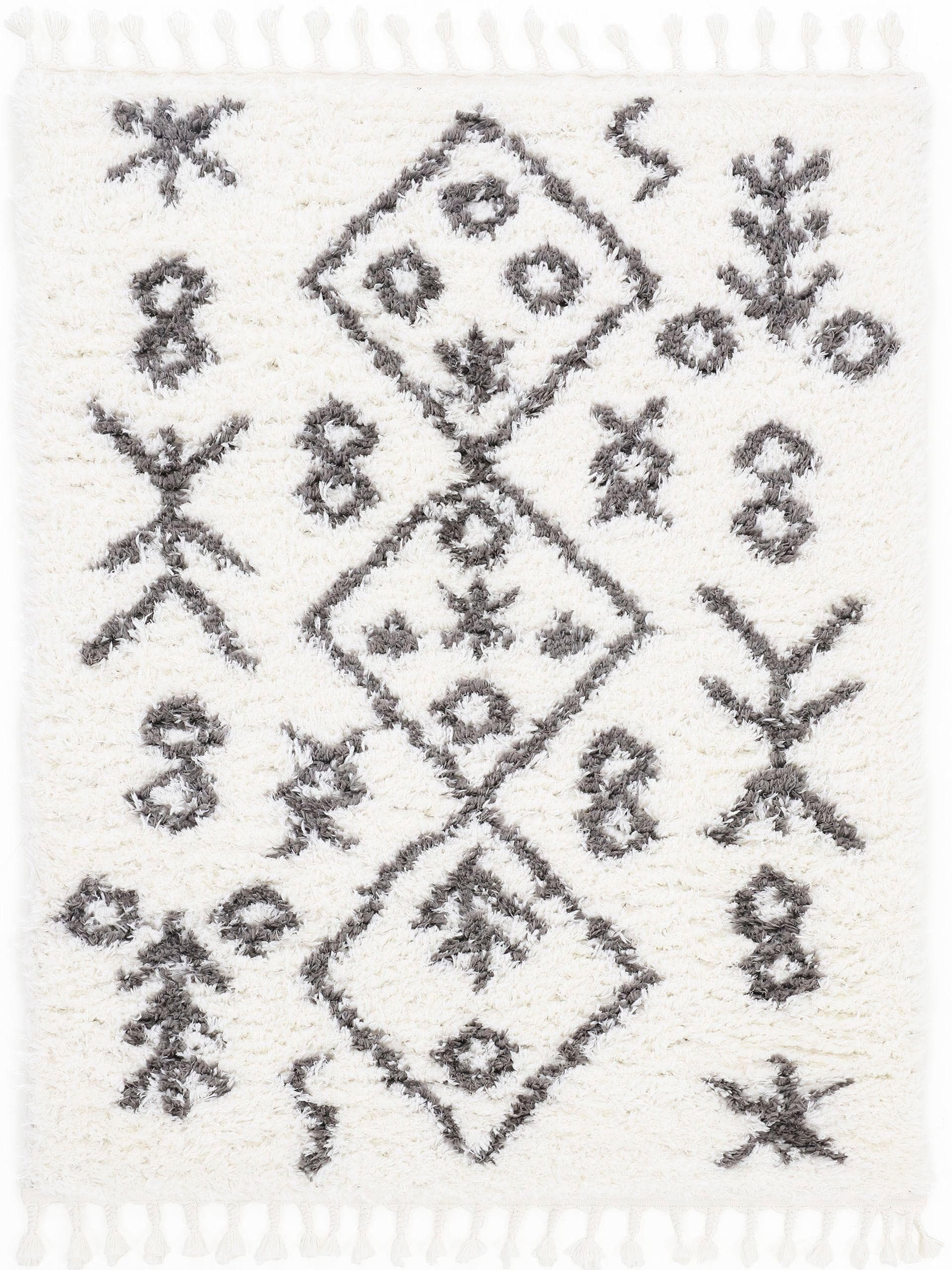 CarpetFine Hochflor-Teppich Linn Weiß Mit Fransen
