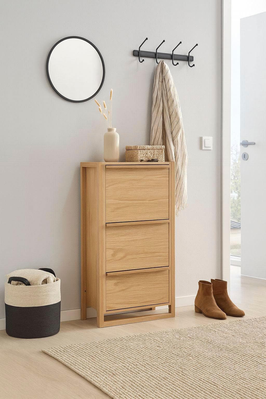 Schuhkommode mit 3 Klappen - Eiche Holzfurnier