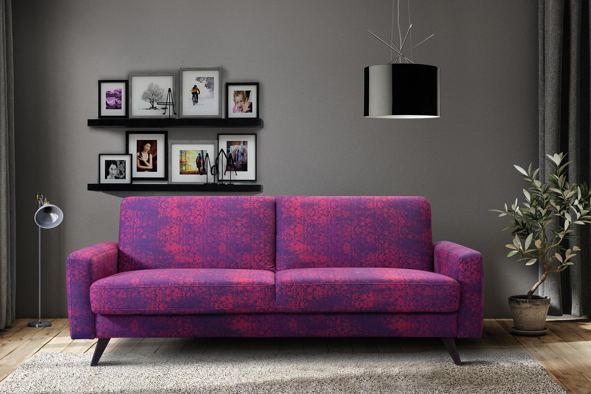 EXXPO Schlafsofa 3-Sitzer Microvelours Weinrot mit Bettkasten