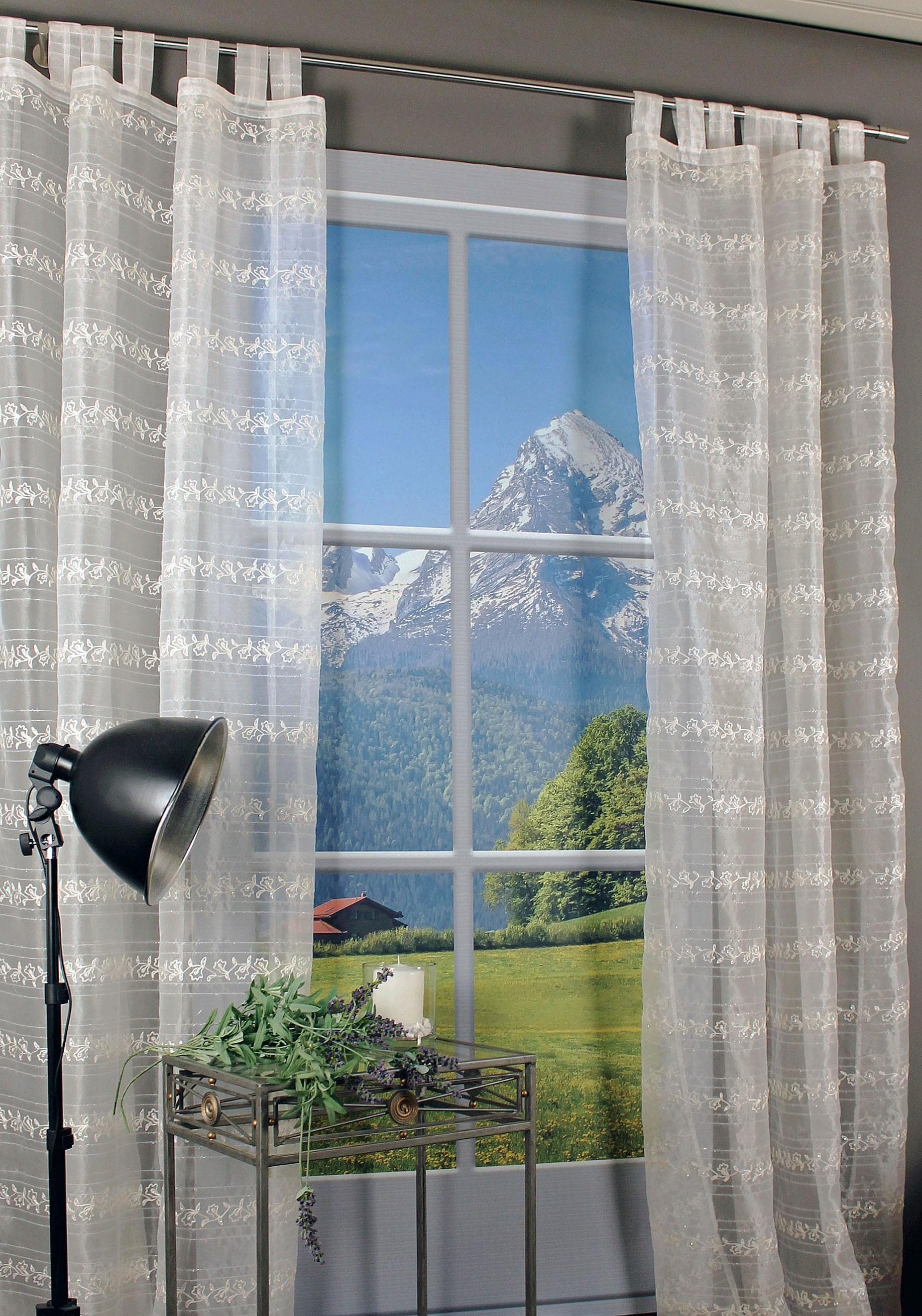 HOSSNER Gardine Hallwylersee Weiß Polyester mit Glitzermuster